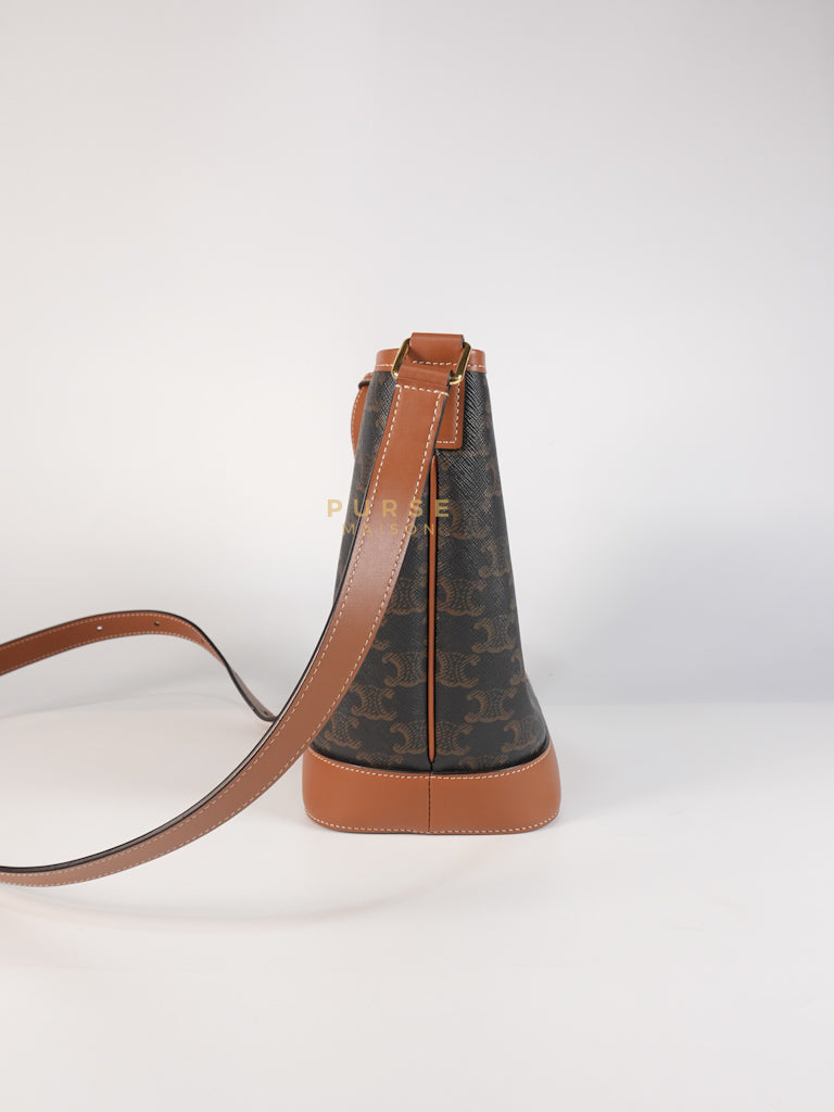 Triomphe Bucket Bag Small in Black/Dark Brown Calfskin Leather & Gold Hardware | Purse Maison Luxury Bags Shop