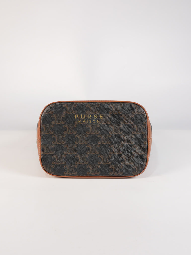 Triomphe Bucket Bag Small in Black/Dark Brown Calfskin Leather & Gold Hardware | Purse Maison Luxury Bags Shop