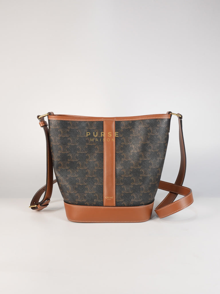 Triomphe Bucket Bag Small in Black/Dark Brown Calfskin Leather & Gold Hardware | Purse Maison Luxury Bags Shop