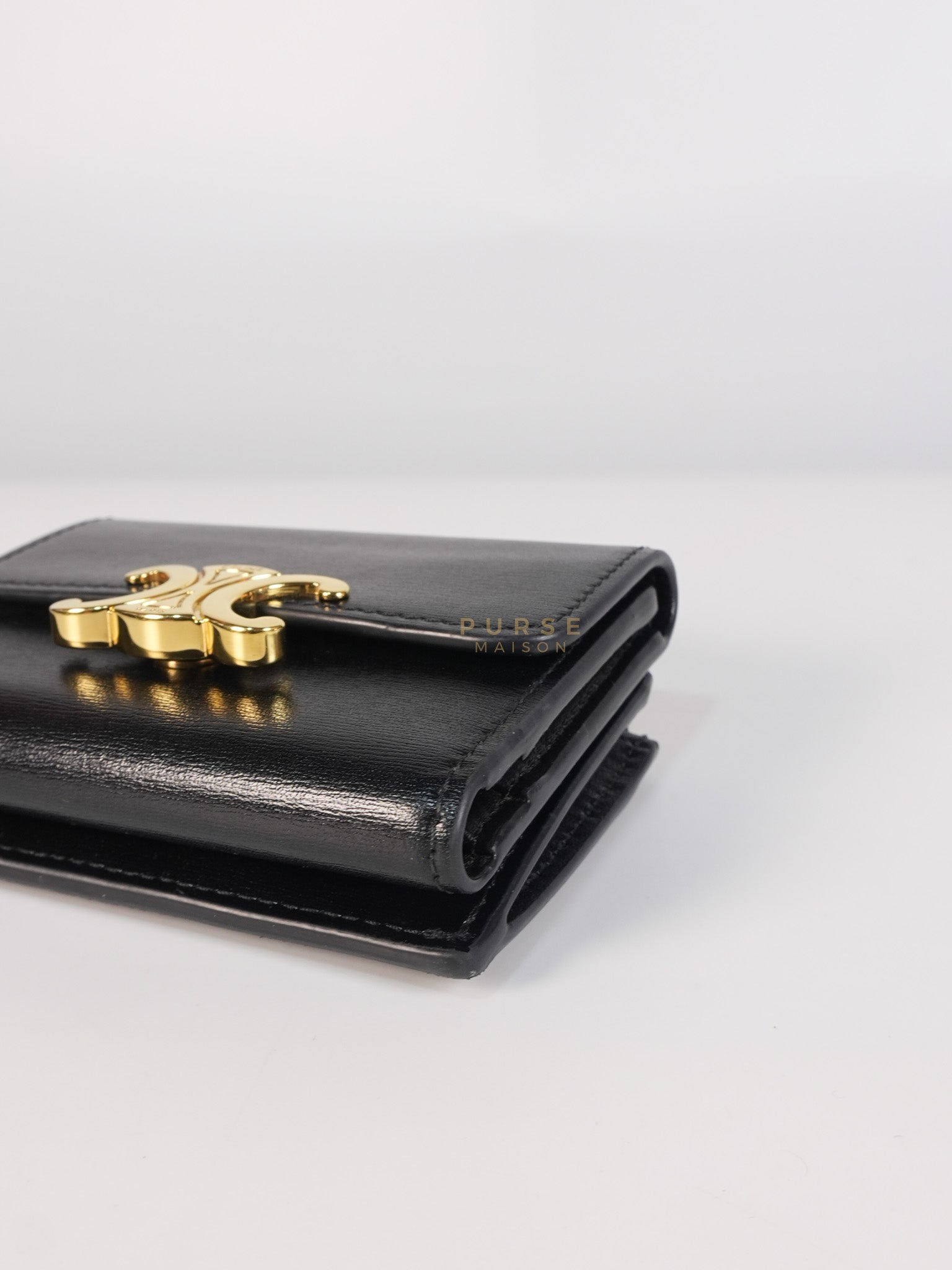 Triomphe Compact Wallet with Coin Purse in Black Calfskin Leather | Purse Maison Luxury Bags Shop