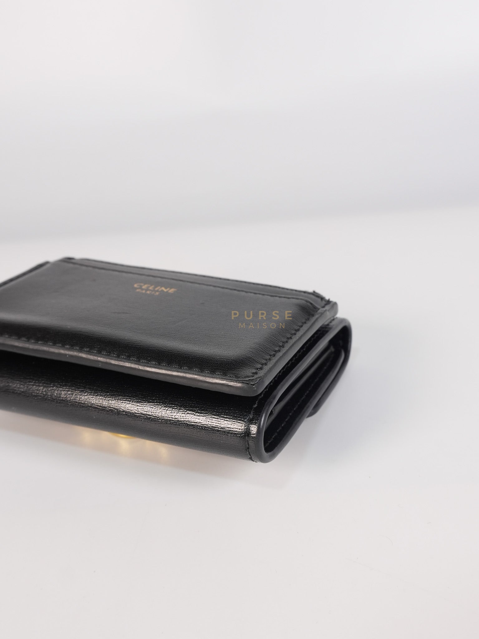 Triomphe Compact Wallet with Coin Purse in Black Calfskin Leather | Purse Maison Luxury Bags Shop