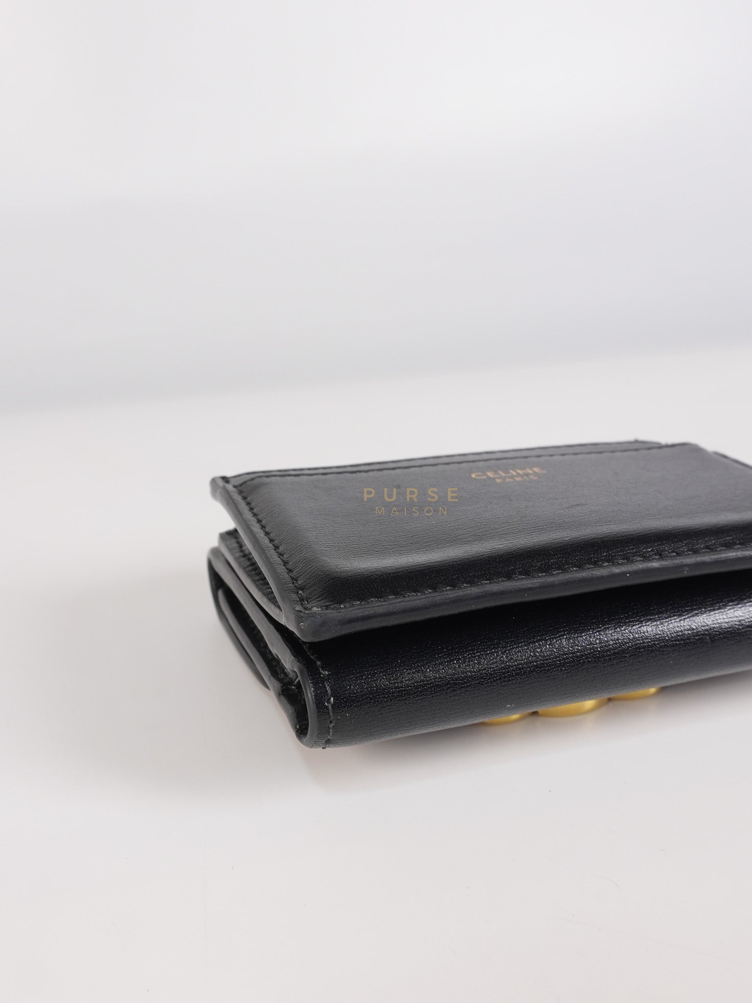 Triomphe Compact Wallet with Coin Purse in Black Calfskin Leather | Purse Maison Luxury Bags Shop