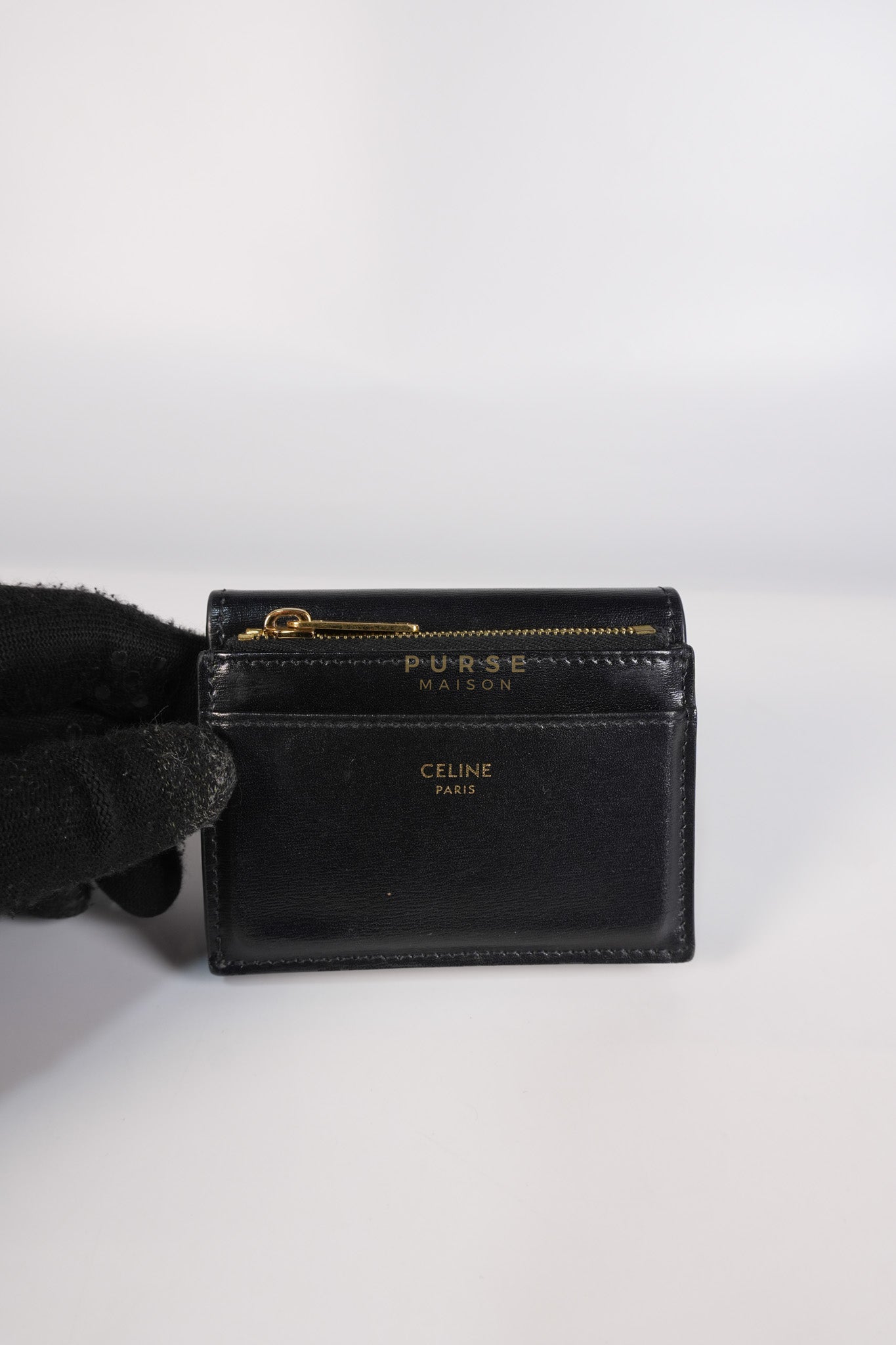 Triomphe Compact Wallet with Coin Purse in Black Calfskin Leather | Purse Maison Luxury Bags Shop
