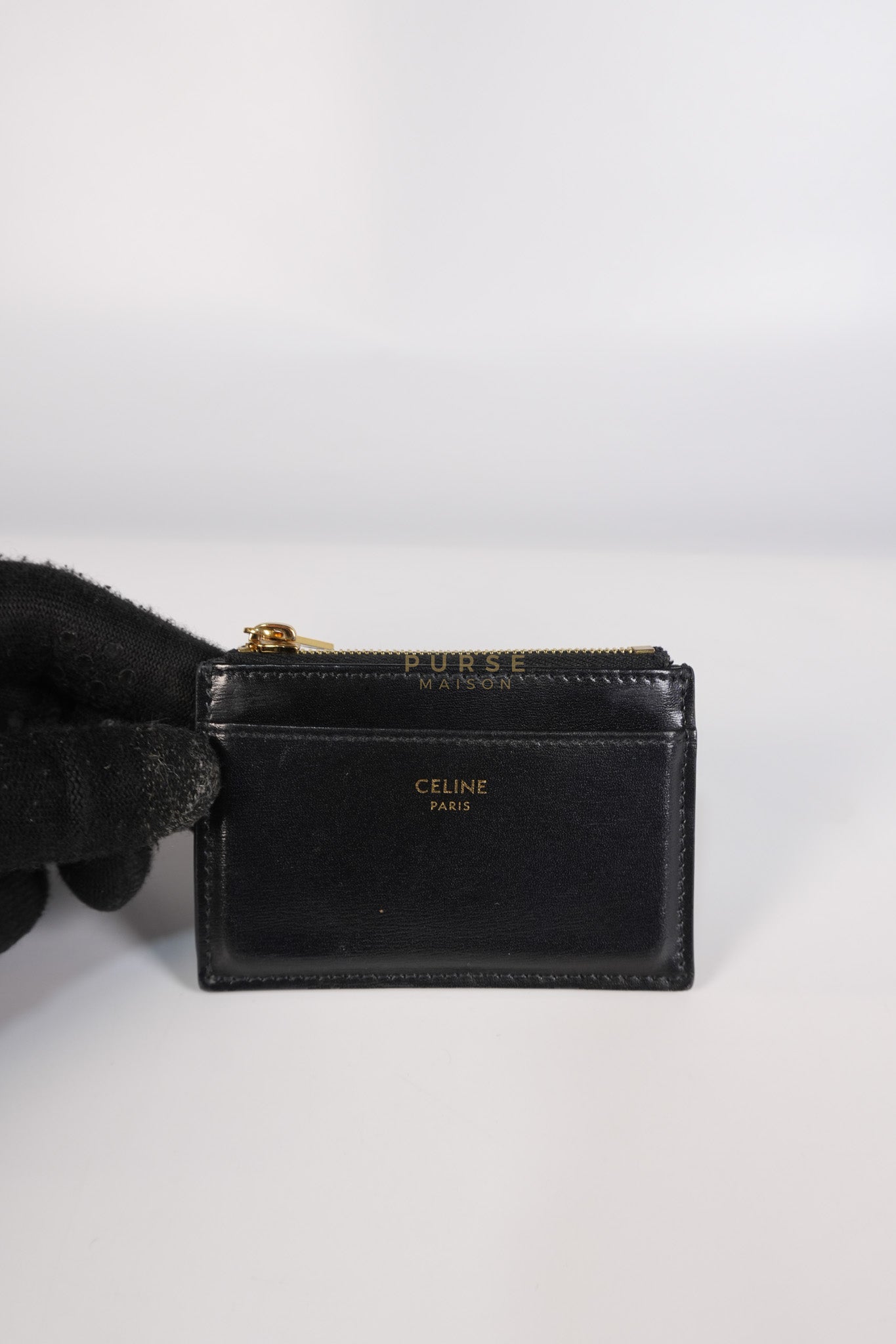 Triomphe Compact Wallet with Coin Purse in Black Calfskin Leather | Purse Maison Luxury Bags Shop