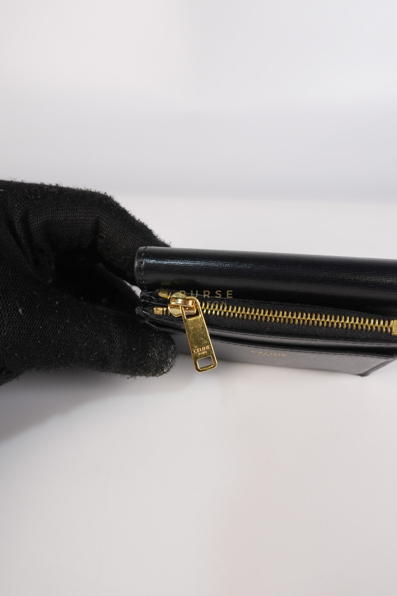 Triomphe Compact Wallet with Coin Purse in Black Calfskin Leather | Purse Maison Luxury Bags Shop