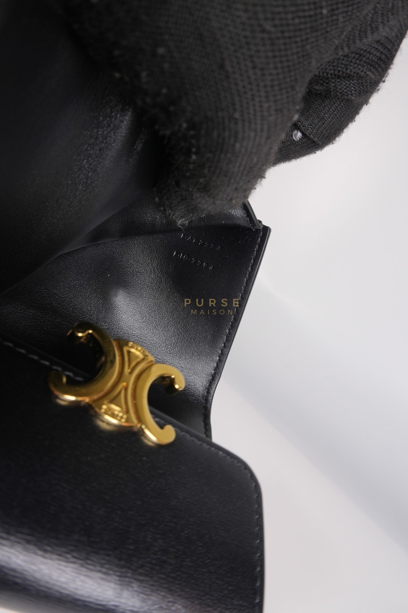 Triomphe Compact Wallet with Coin Purse in Black Calfskin Leather | Purse Maison Luxury Bags Shop