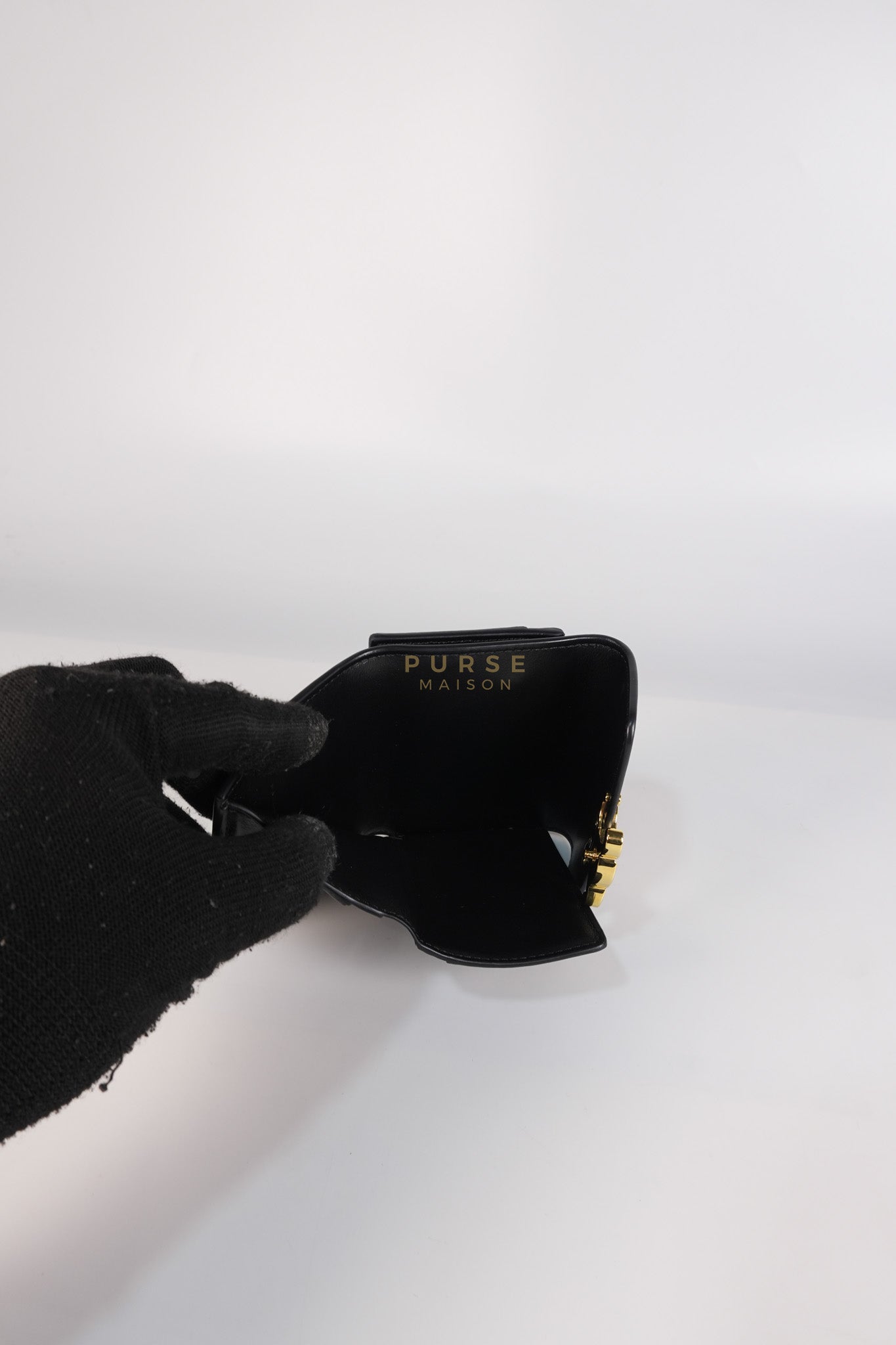 Triomphe Compact Wallet with Coin Purse in Black Calfskin Leather | Purse Maison Luxury Bags Shop