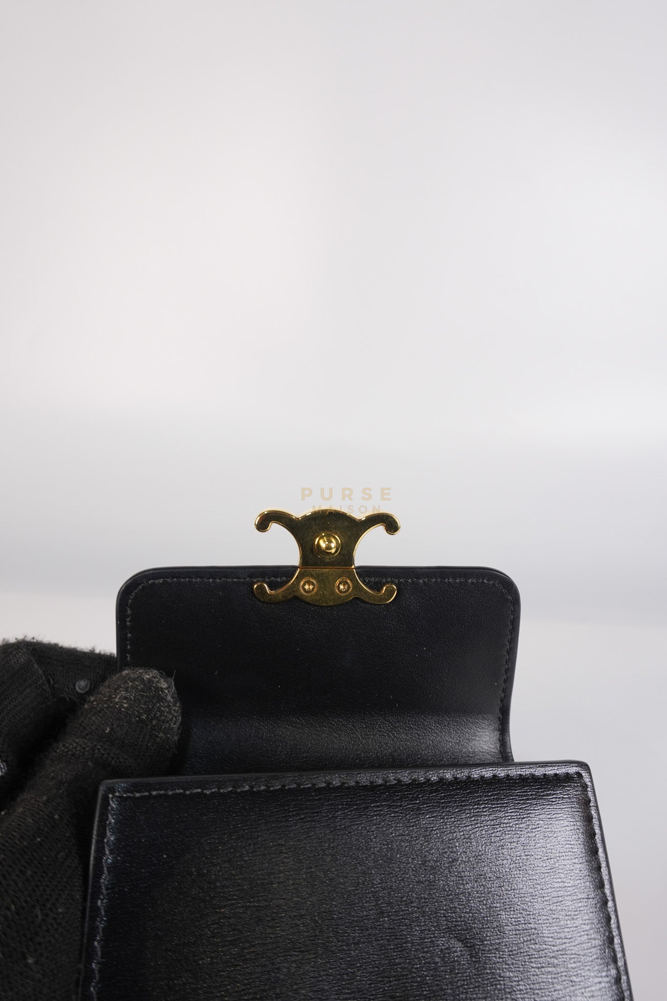 Triomphe Compact Wallet with Coin Purse in Black Calfskin Leather | Purse Maison Luxury Bags Shop