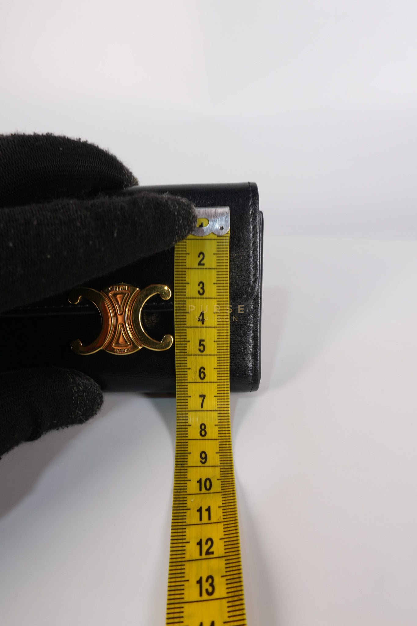 Triomphe Compact Wallet with Coin Purse in Black Calfskin Leather | Purse Maison Luxury Bags Shop