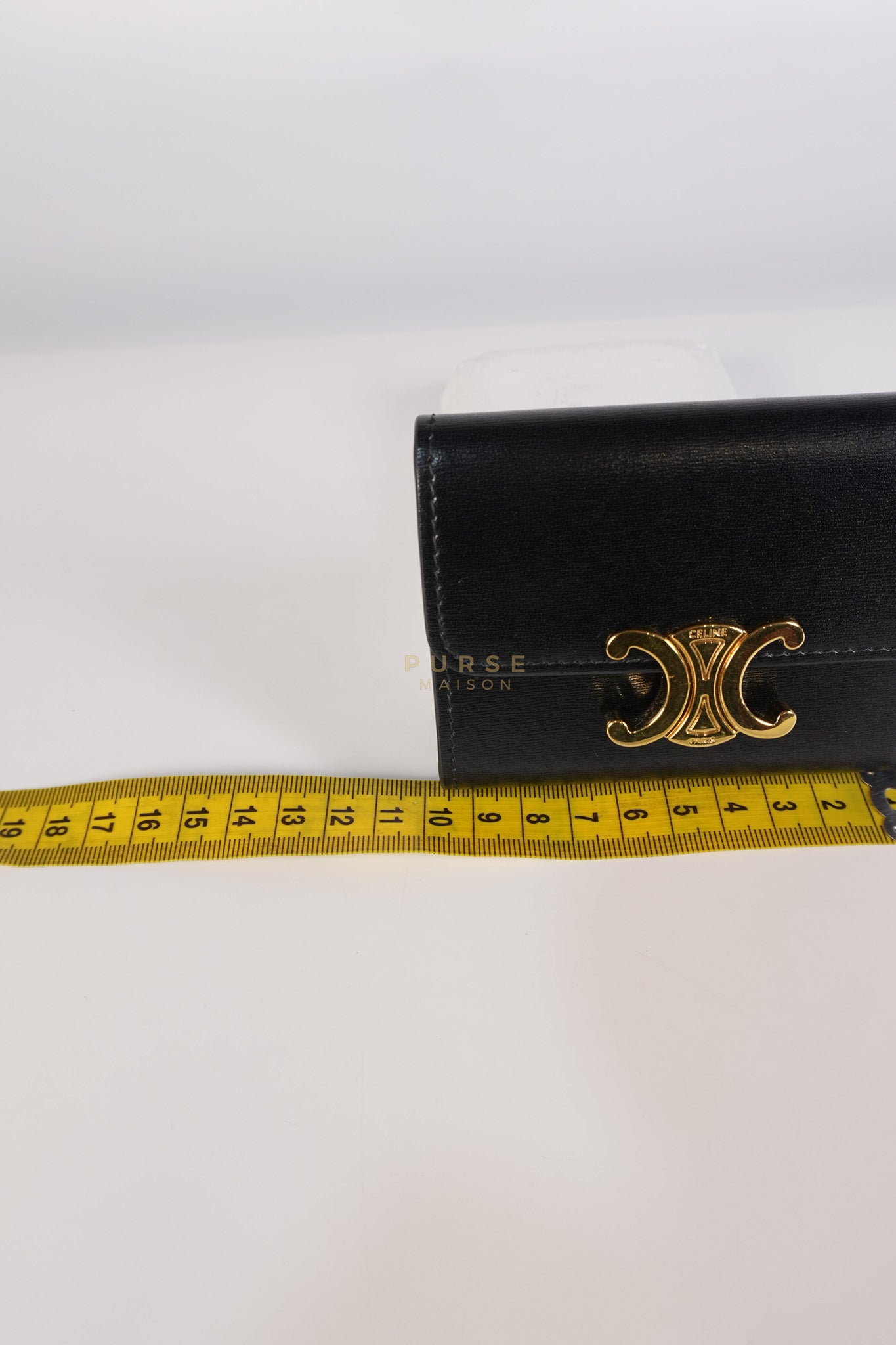 Triomphe Compact Wallet with Coin Purse in Black Calfskin Leather | Purse Maison Luxury Bags Shop