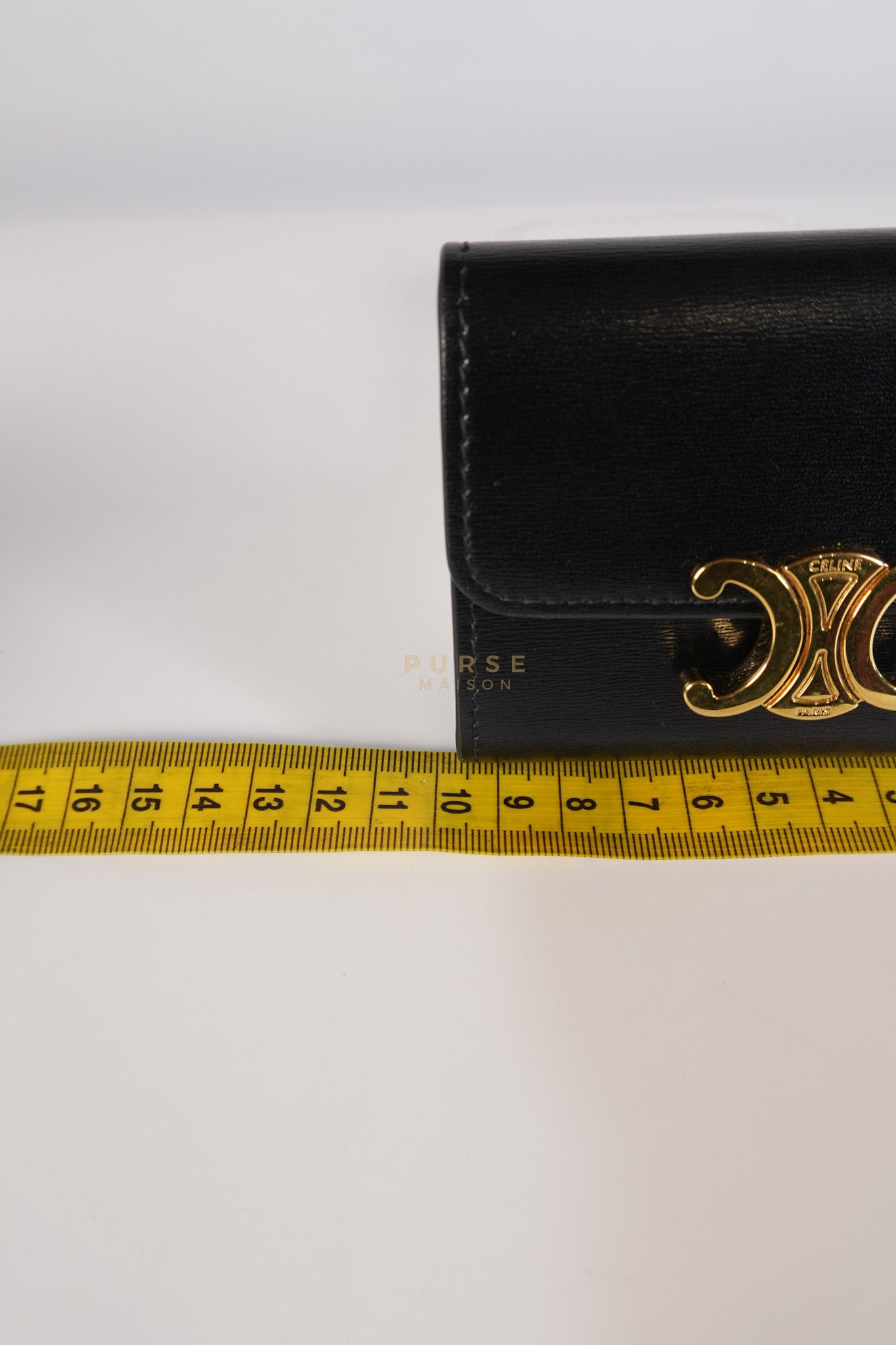 Triomphe Compact Wallet with Coin Purse in Black Calfskin Leather | Purse Maison Luxury Bags Shop