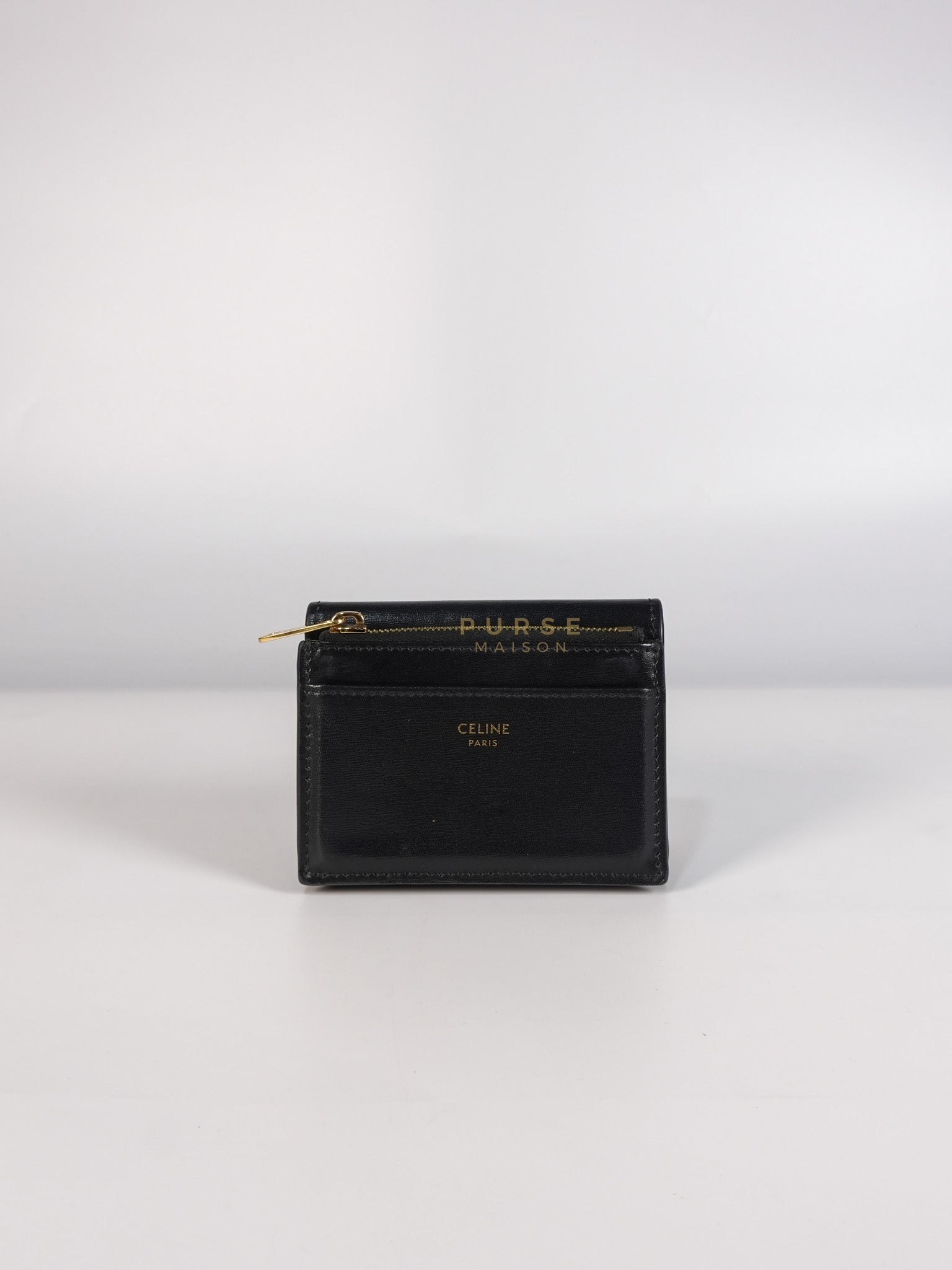 Triomphe Compact Wallet with Coin Purse in Black Calfskin Leather | Purse Maison Luxury Bags Shop