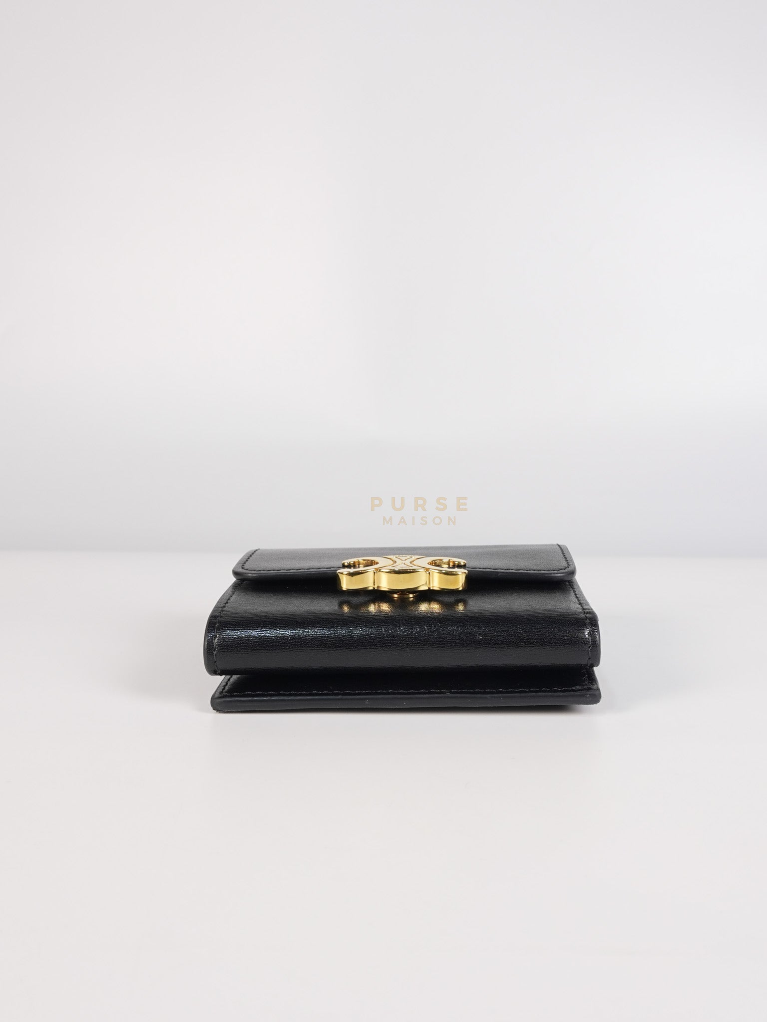 Triomphe Compact Wallet with Coin Purse in Black Calfskin Leather | Purse Maison Luxury Bags Shop