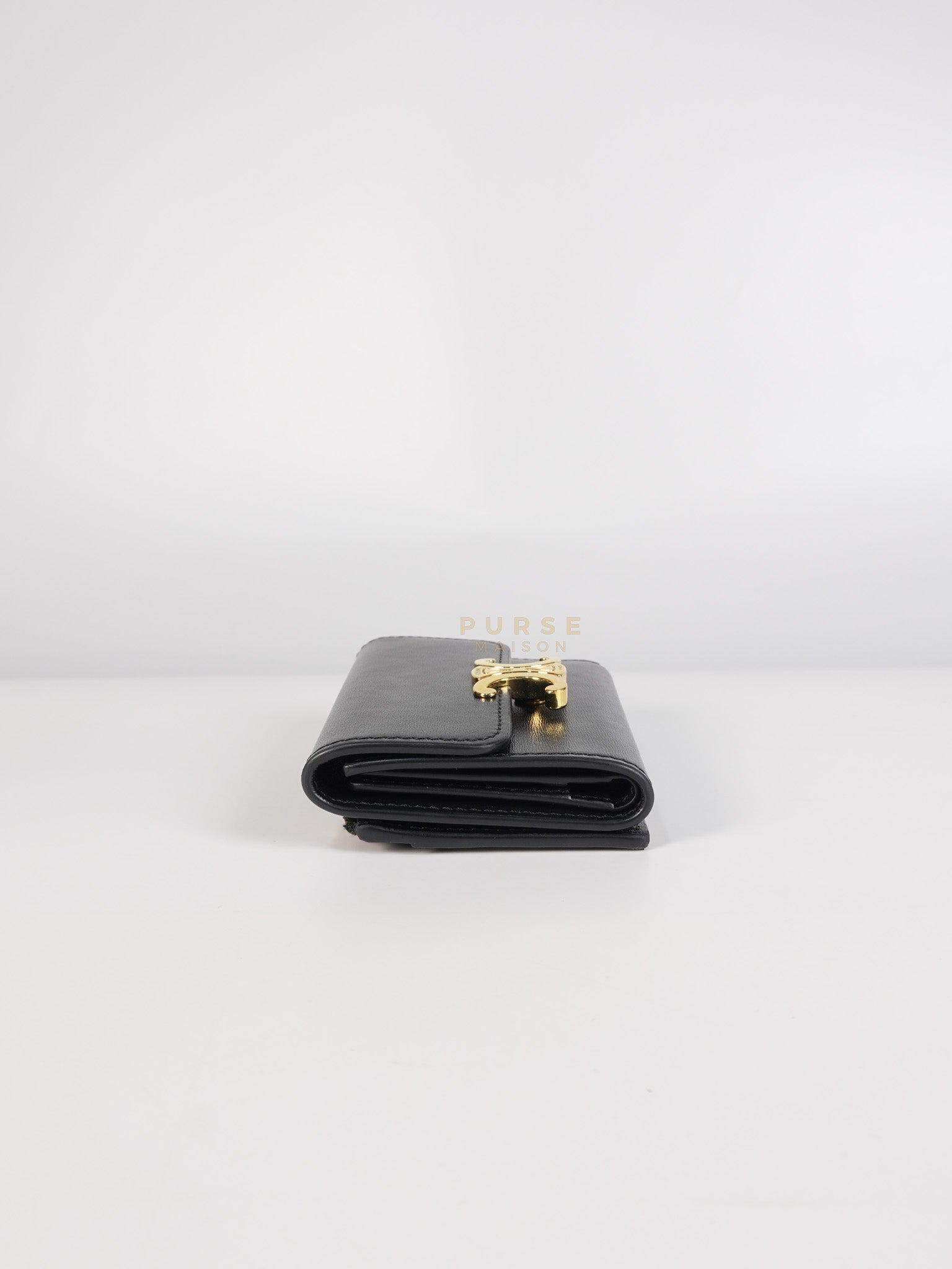Triomphe Compact Wallet with Coin Purse in Black Calfskin Leather | Purse Maison Luxury Bags Shop