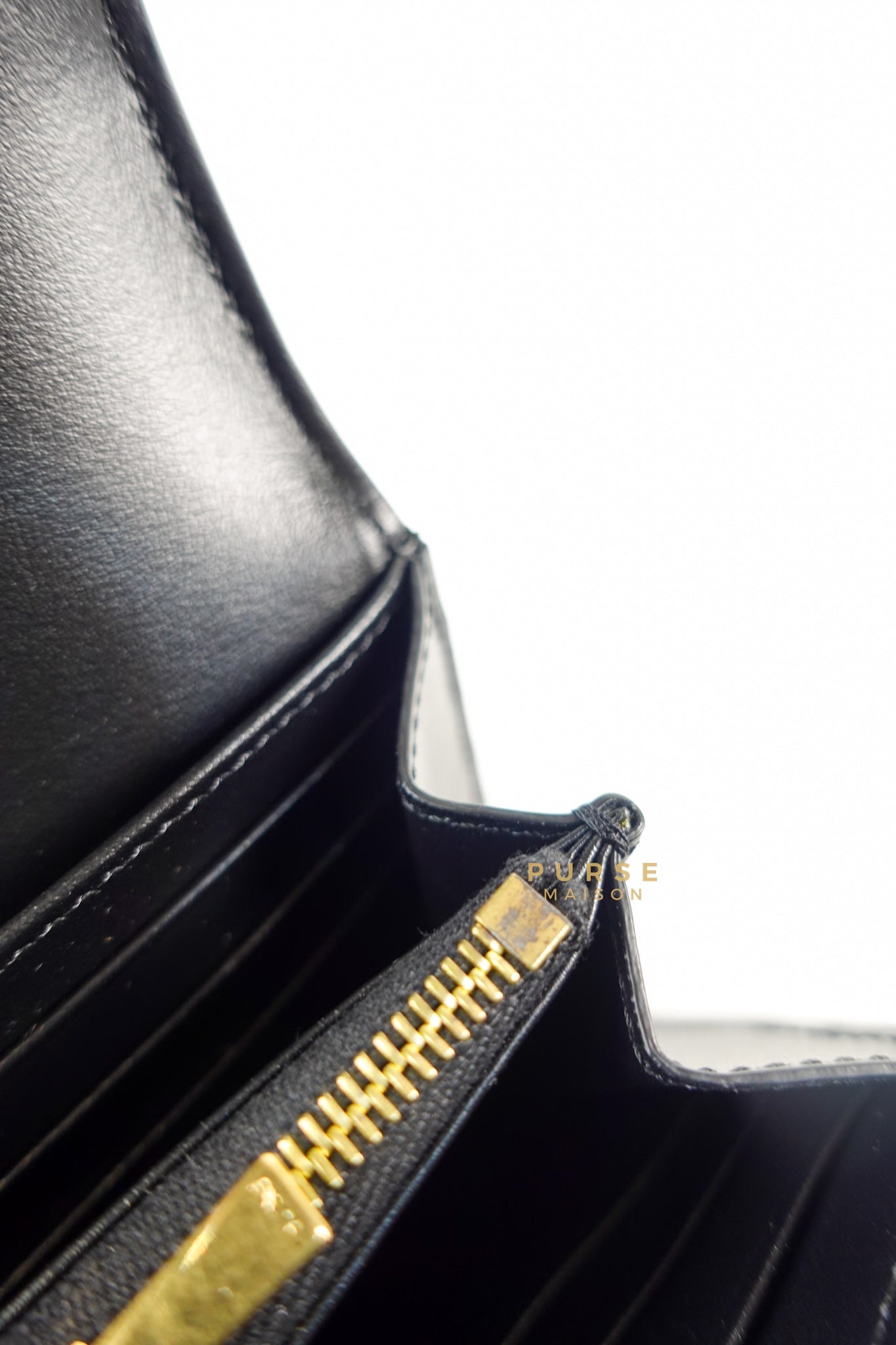 Triomphe Long Flap Wallet in Black Shiny Calfskin | Purse Maison Luxury Bags Shop