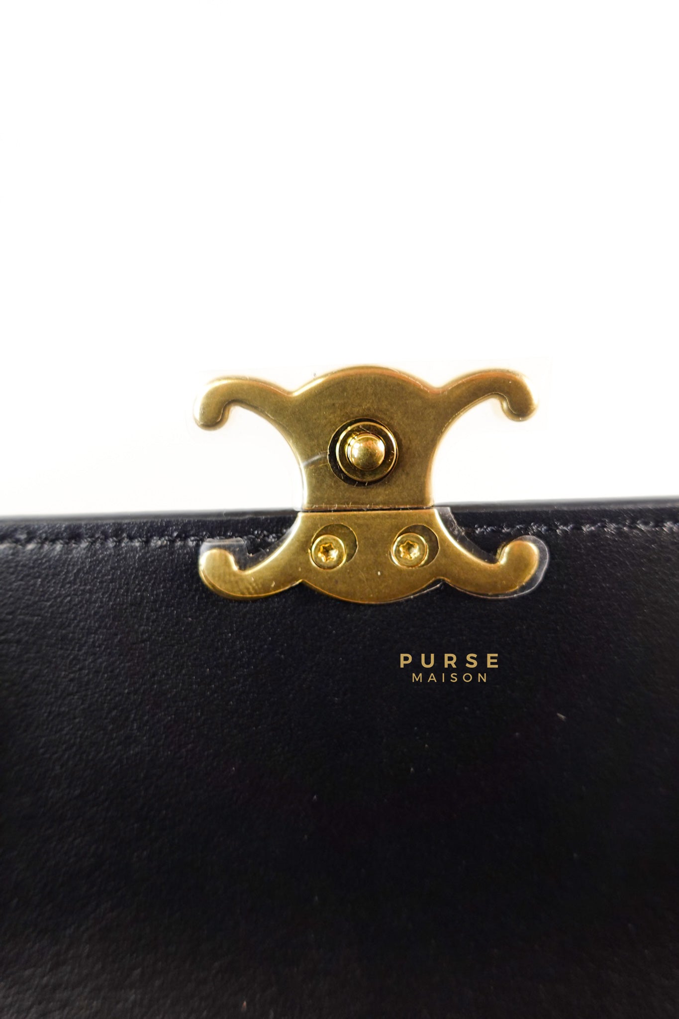 Triomphe Long Flap Wallet in Black Shiny Calfskin | Purse Maison Luxury Bags Shop