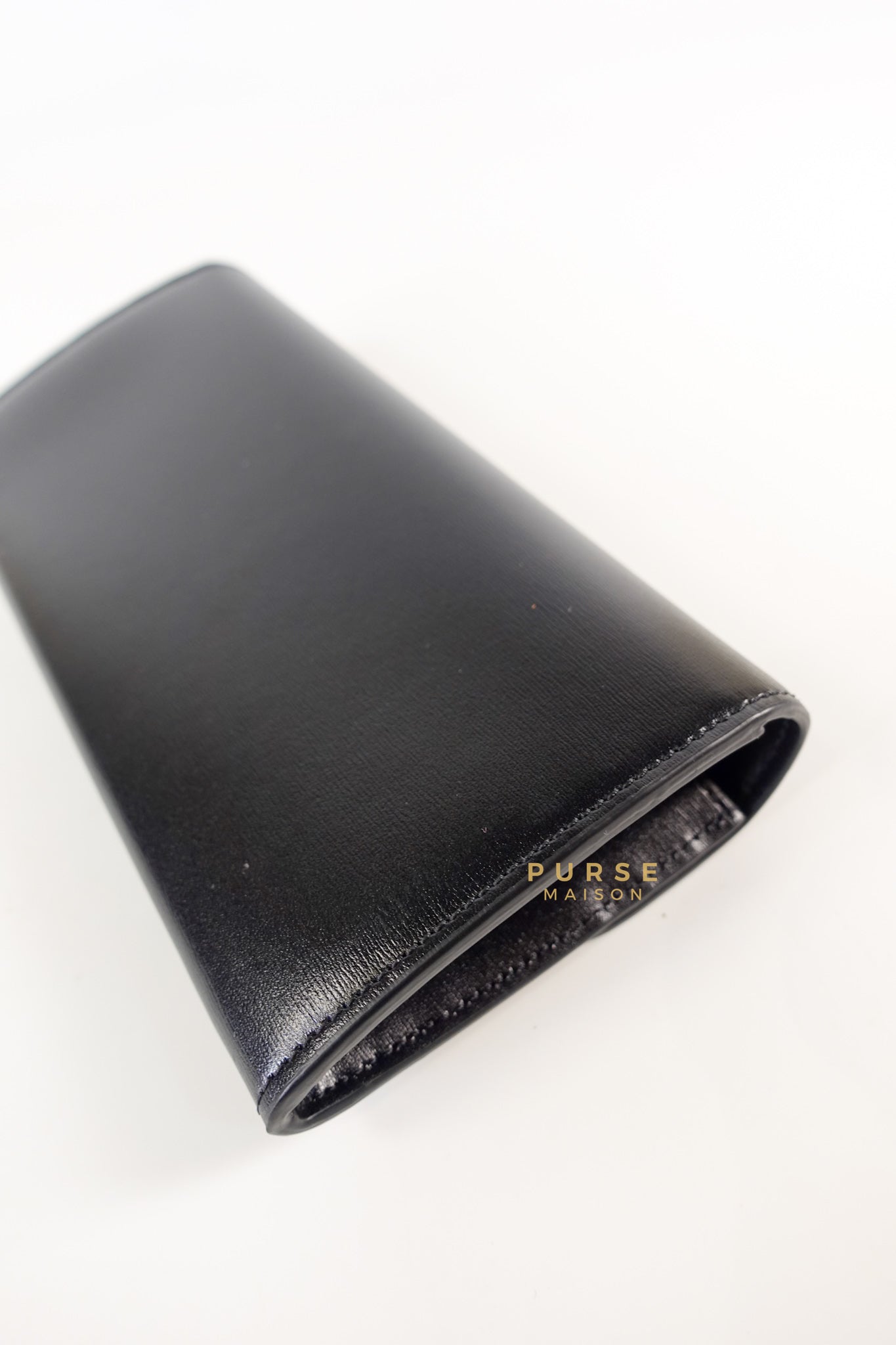 Triomphe Long Flap Wallet in Black Shiny Calfskin | Purse Maison Luxury Bags Shop