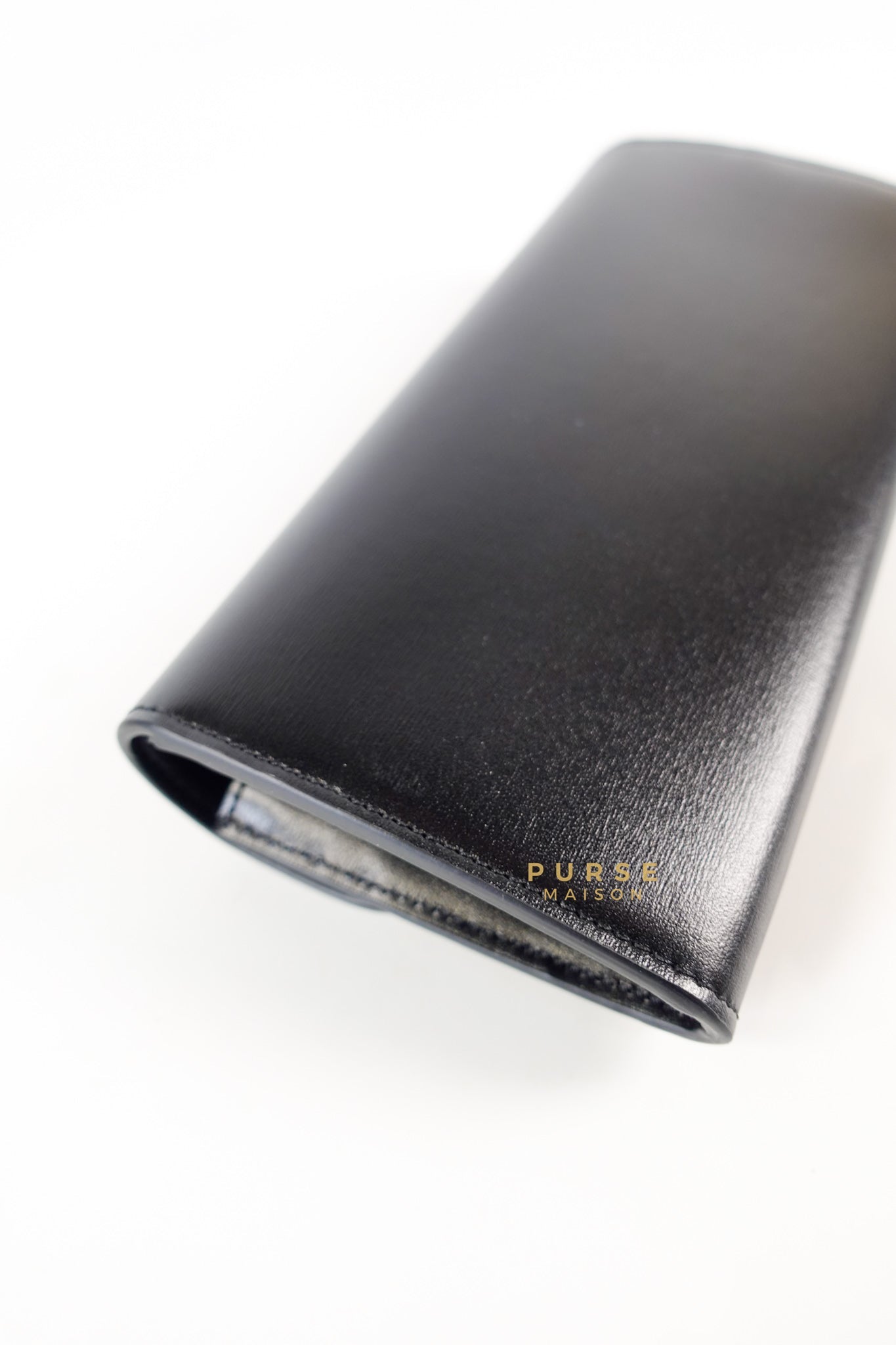 Triomphe Long Flap Wallet in Black Shiny Calfskin | Purse Maison Luxury Bags Shop