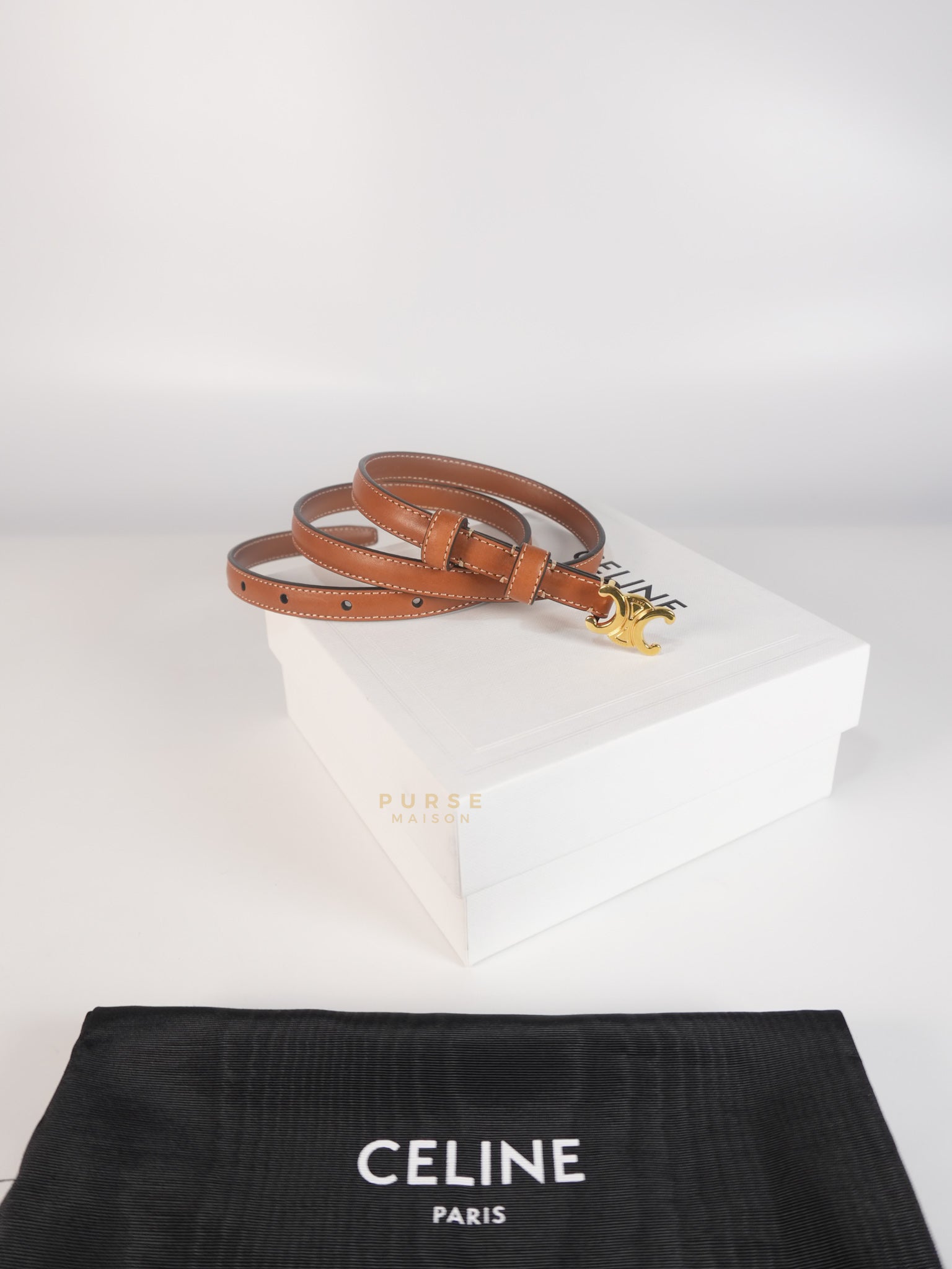 Triomphe Medium 25mm Belt in Tan Calfskin Leather Size 75cm | Purse Maison Luxury Bags Shop