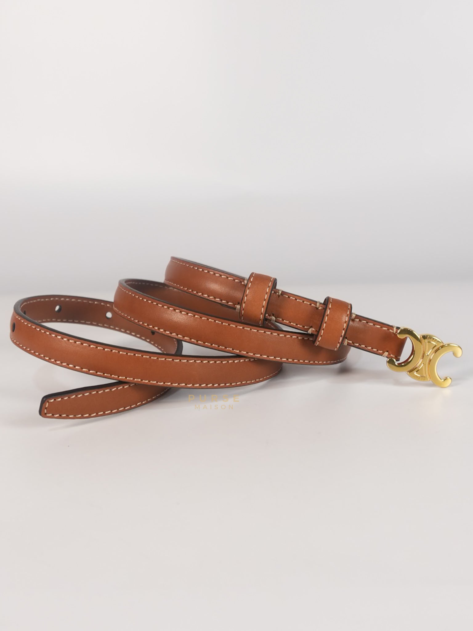 Triomphe Medium 25mm Belt in Tan Calfskin Leather Size 75cm | Purse Maison Luxury Bags Shop