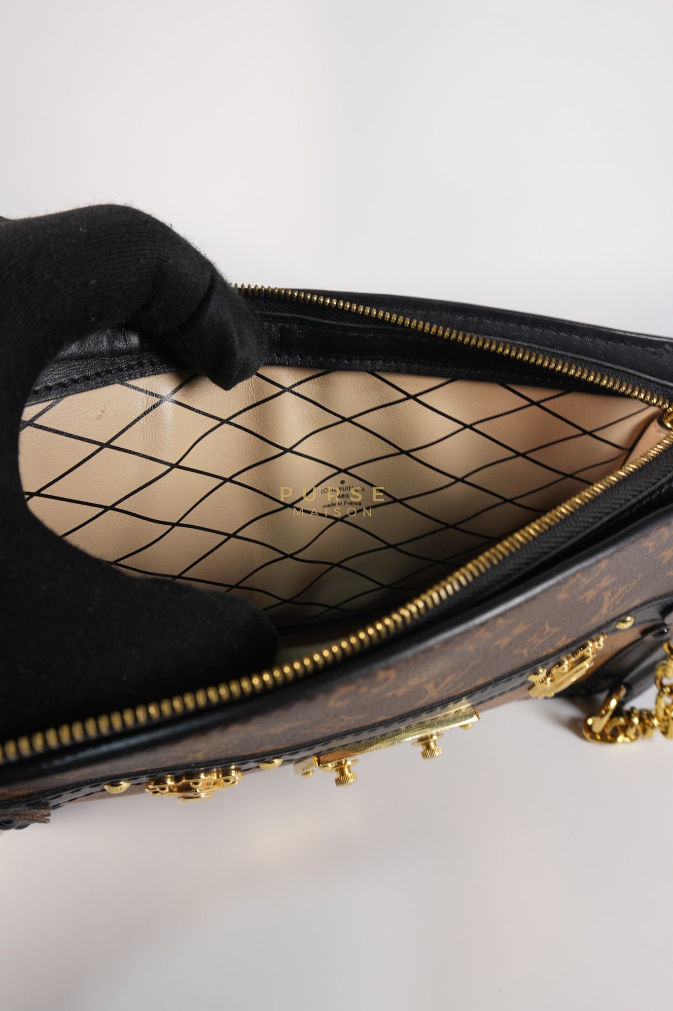 Trunk Clutch Crossbody Bag in Reverse Monogram Canvas | Purse Maison Luxury Bags Shop