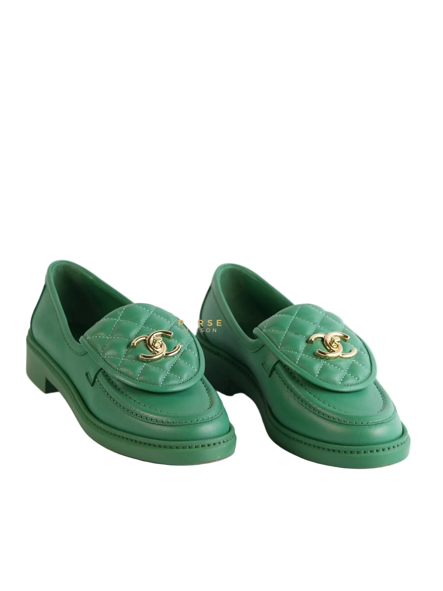 Turnlock Loafers Green Lambskin Size 37 EU (23cm) | Purse Maison Luxury Bags Shop
