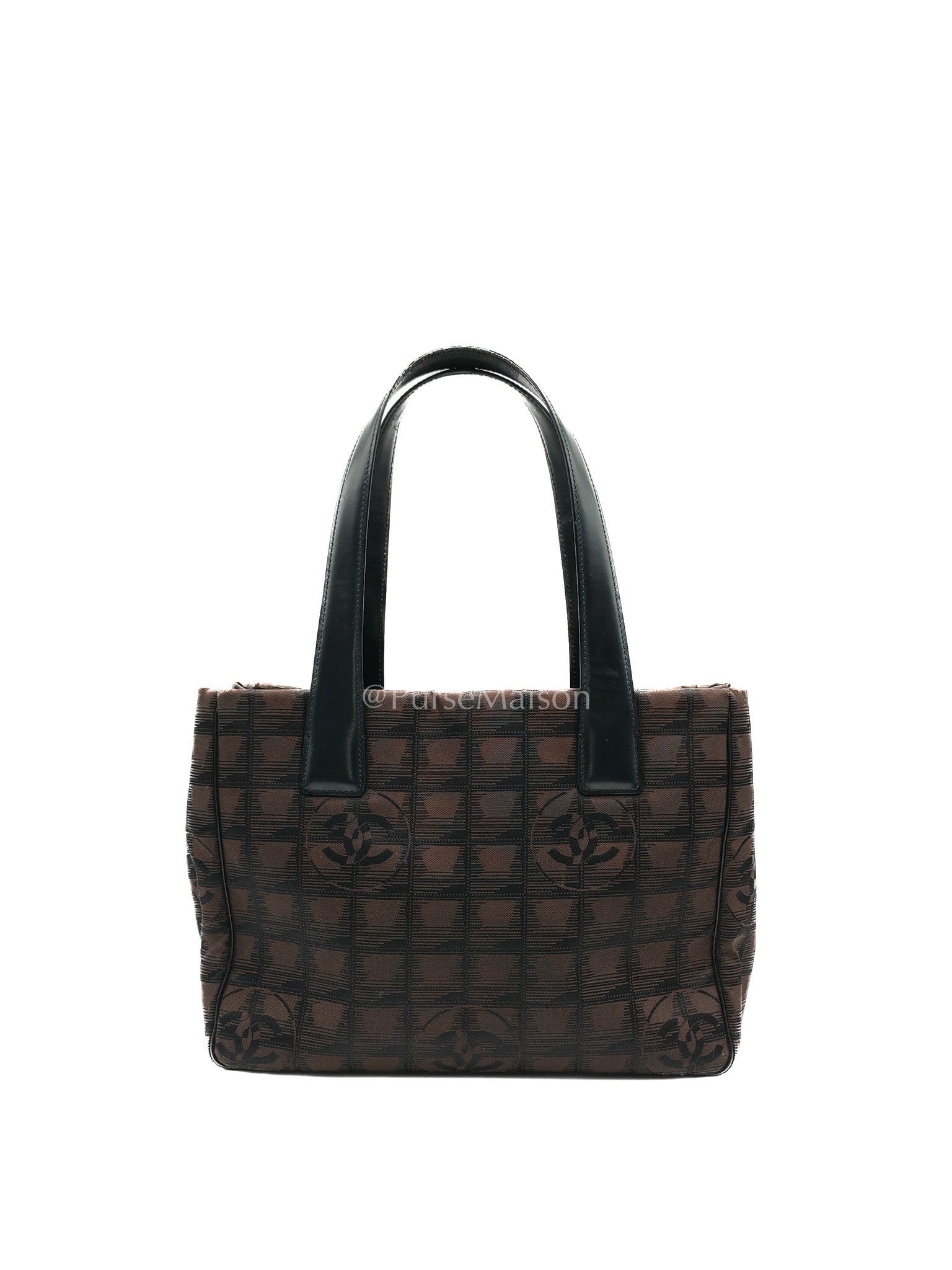Chanel Travel Line PM Tote Bag in Dark Brown/Black Woven Jacquard Nylon Canvas Series 9