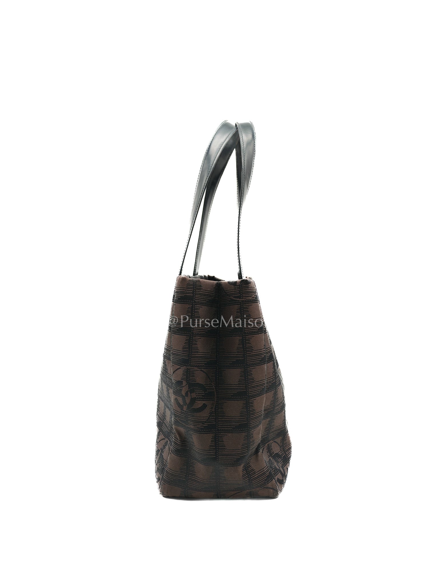 Chanel Travel Line PM Tote Bag in Dark Brown/Black Woven Jacquard Nylon Canvas Series 9