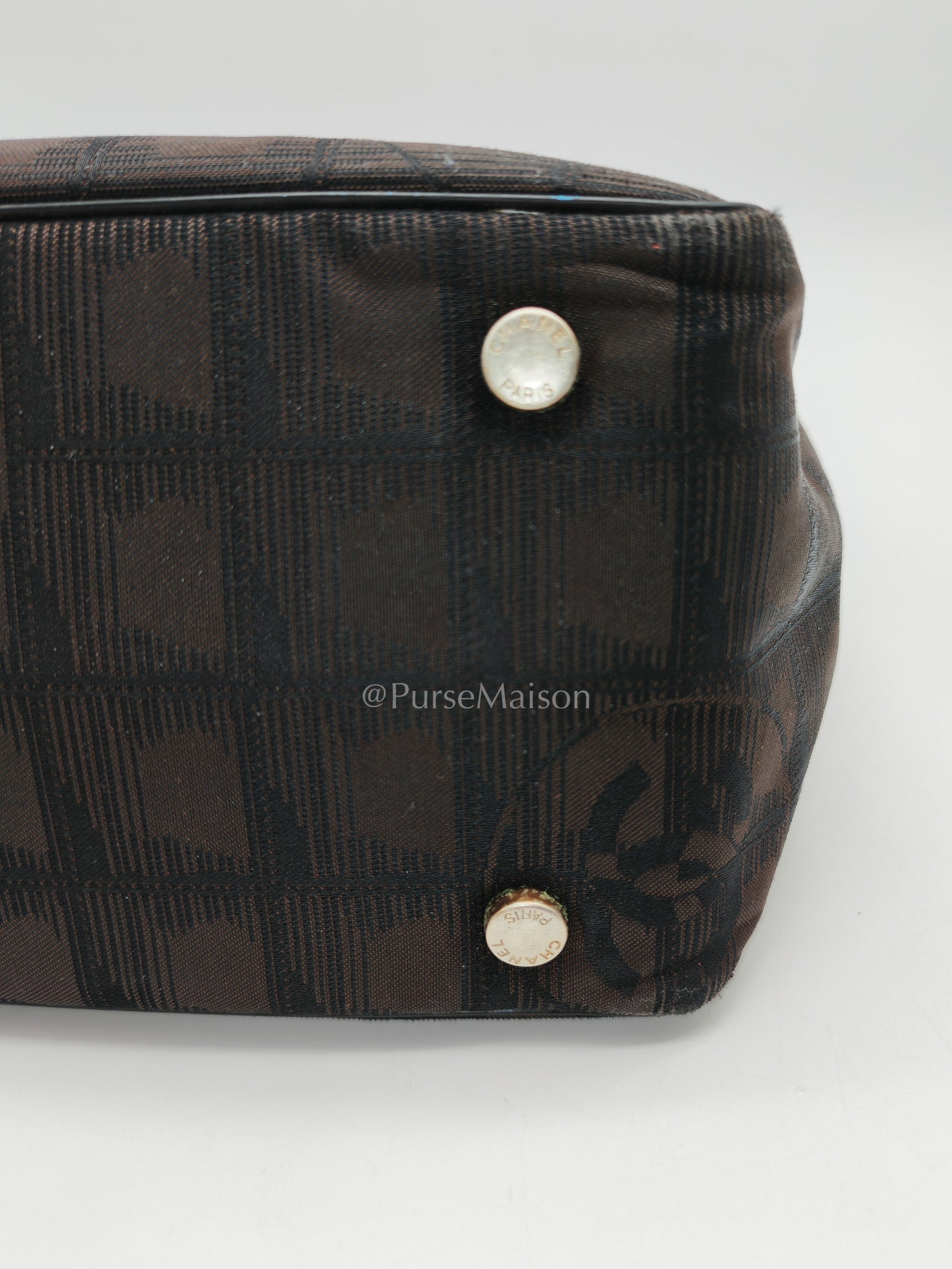 Chanel Travel Line PM Tote Bag in Dark Brown/Black Woven Jacquard Nylon Canvas Series 9