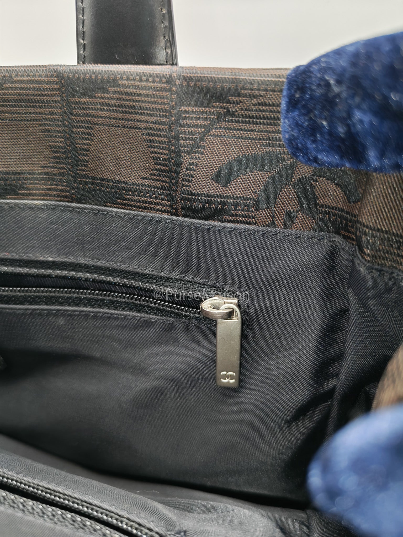 Chanel Travel Line PM Tote Bag in Dark Brown/Black Woven Jacquard Nylon Canvas Series 9