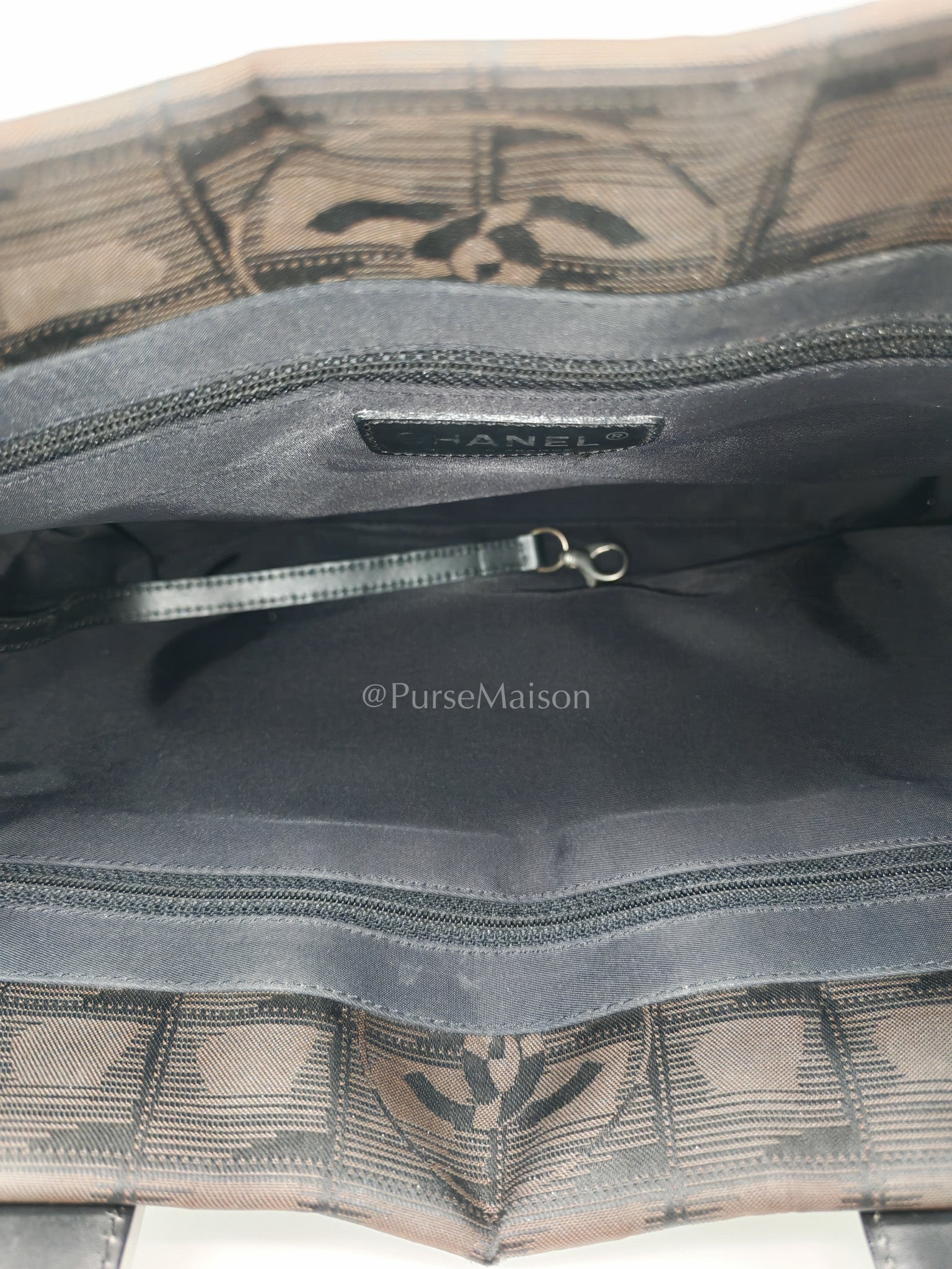 Chanel Travel Line PM Tote Bag in Dark Brown/Black Woven Jacquard Nylon Canvas Series 9