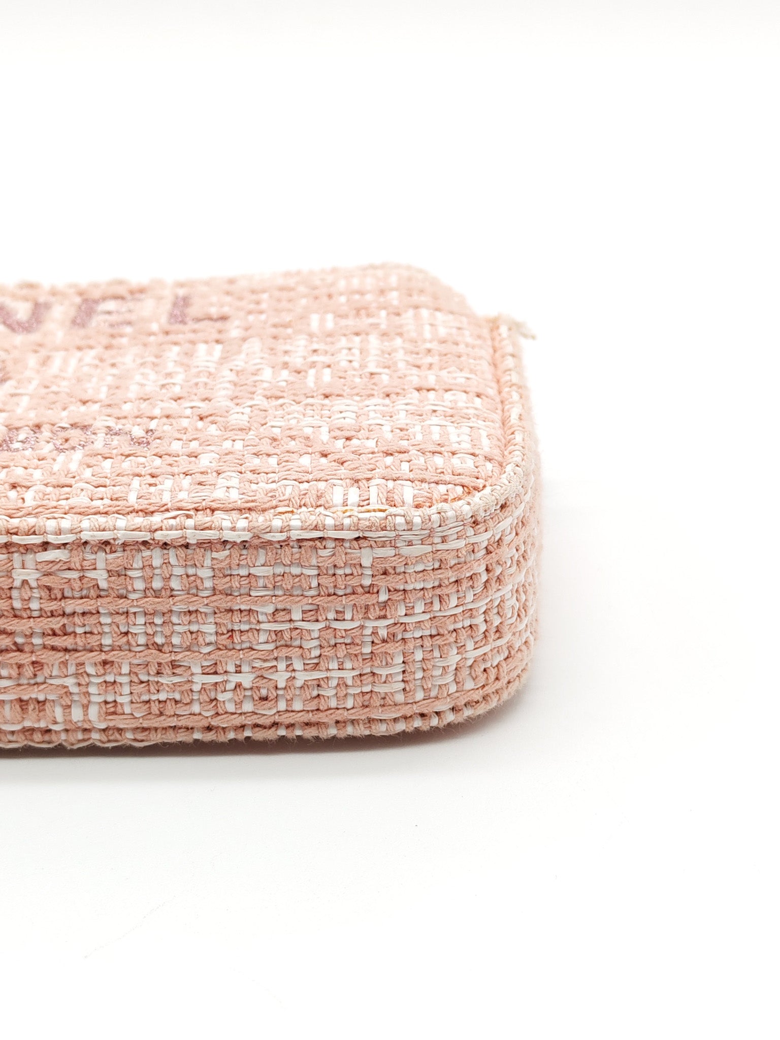 Tweed Deauville Double Zip Clutch Wallet on Chain in Pink Woven Canvas & Silver Hardware Series 25 | Purse Maison Luxury Bags Shop