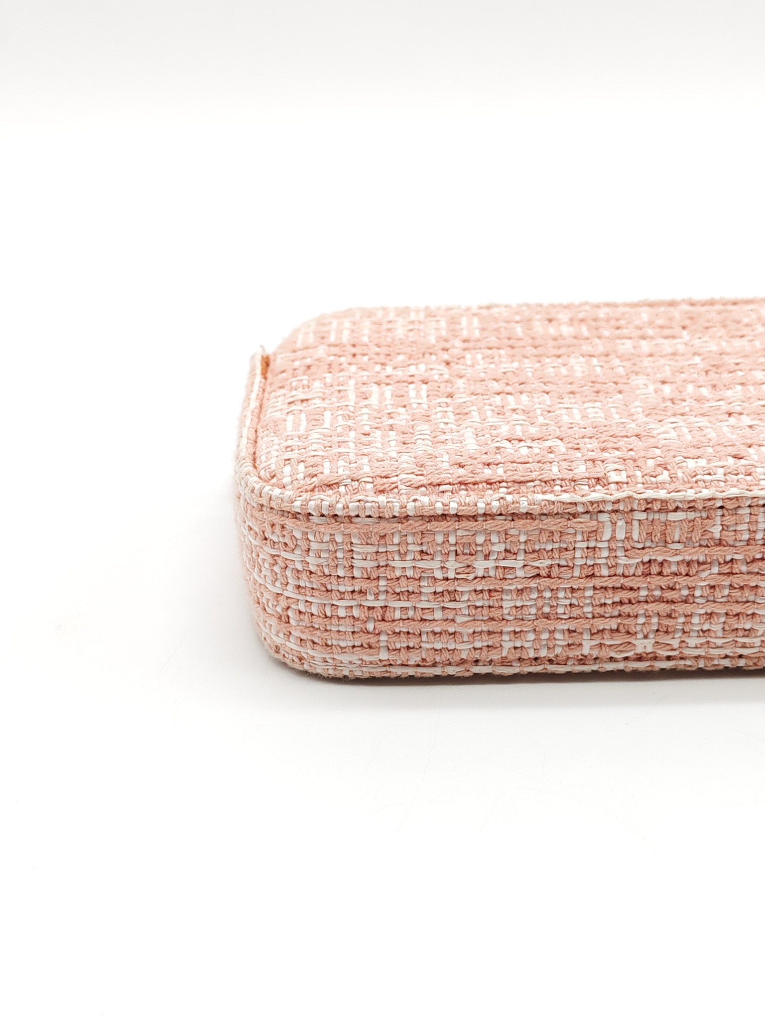 Tweed Deauville Double Zip Clutch Wallet on Chain in Pink Woven Canvas & Silver Hardware Series 25 | Purse Maison Luxury Bags Shop
