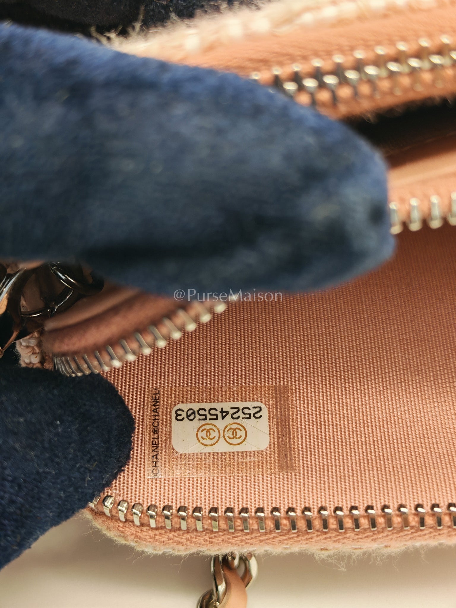 Tweed Deauville Double Zip Clutch Wallet on Chain in Pink Woven Canvas & Silver Hardware Series 25 | Purse Maison Luxury Bags Shop