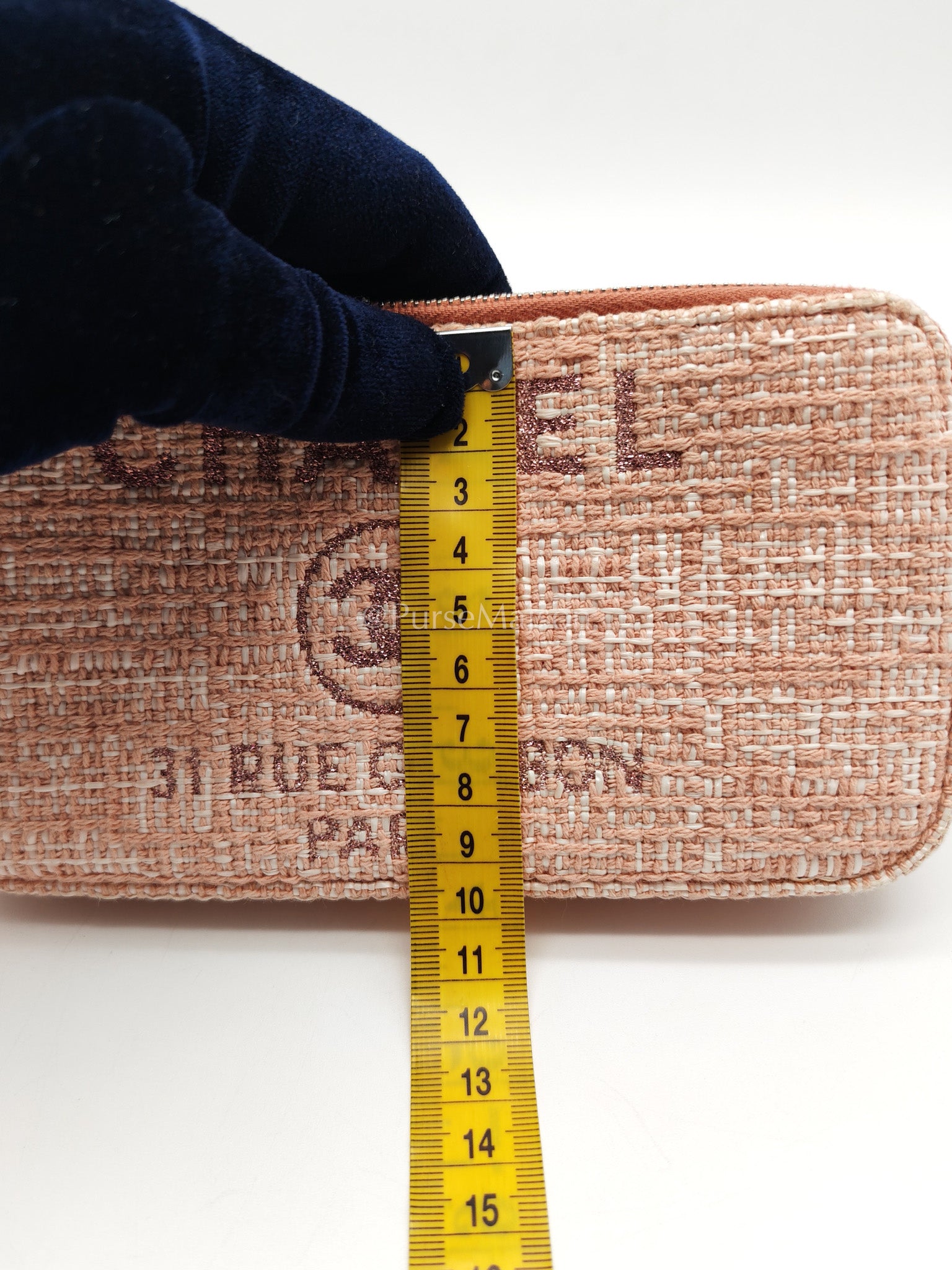 Tweed Deauville Double Zip Clutch Wallet on Chain in Pink Woven Canvas & Silver Hardware Series 25 | Purse Maison Luxury Bags Shop