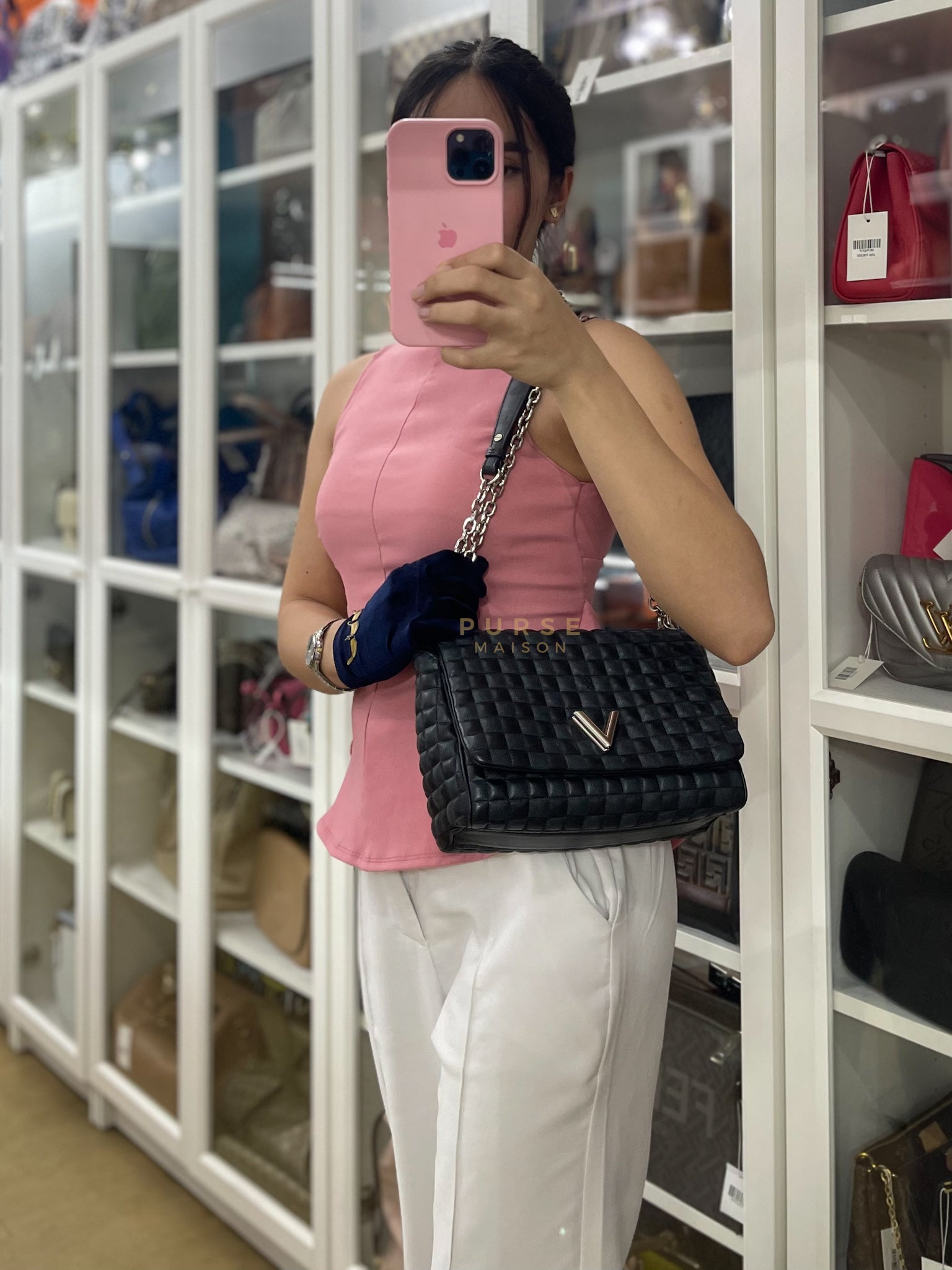 Twist Lock MM in Damier Graphite Calf Leather (Microchipped) | Purse Maison Luxury Bags Shop