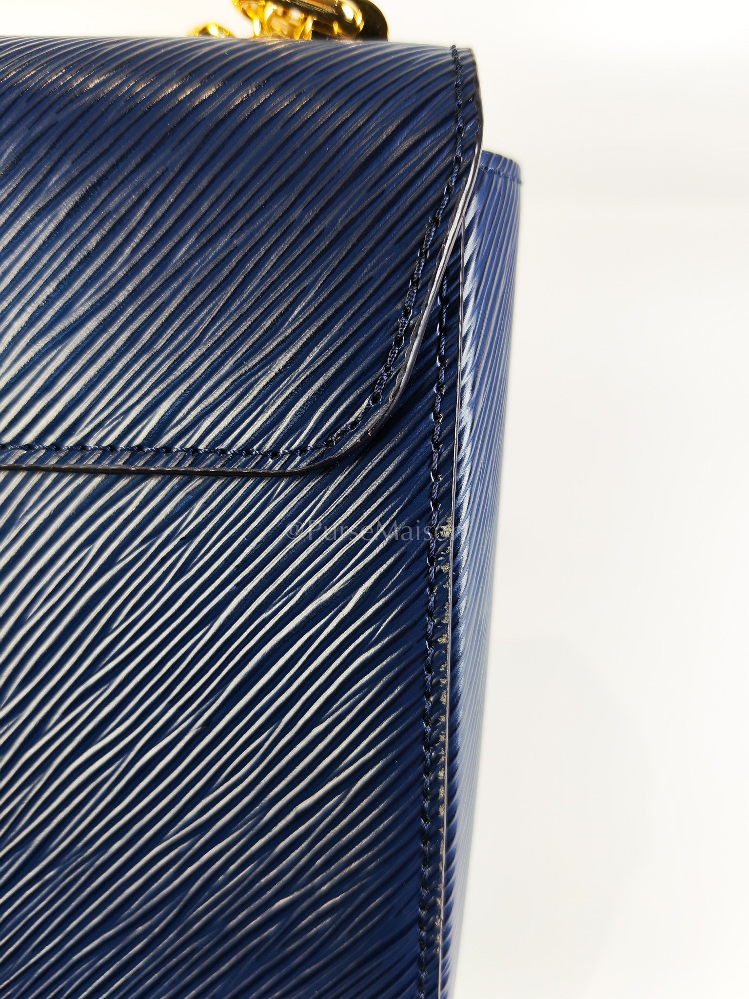 Twist Lock MM in Indigo Epi Leather and Gold Hardware (Microchip) | Purse Maison Luxury Bags Shop