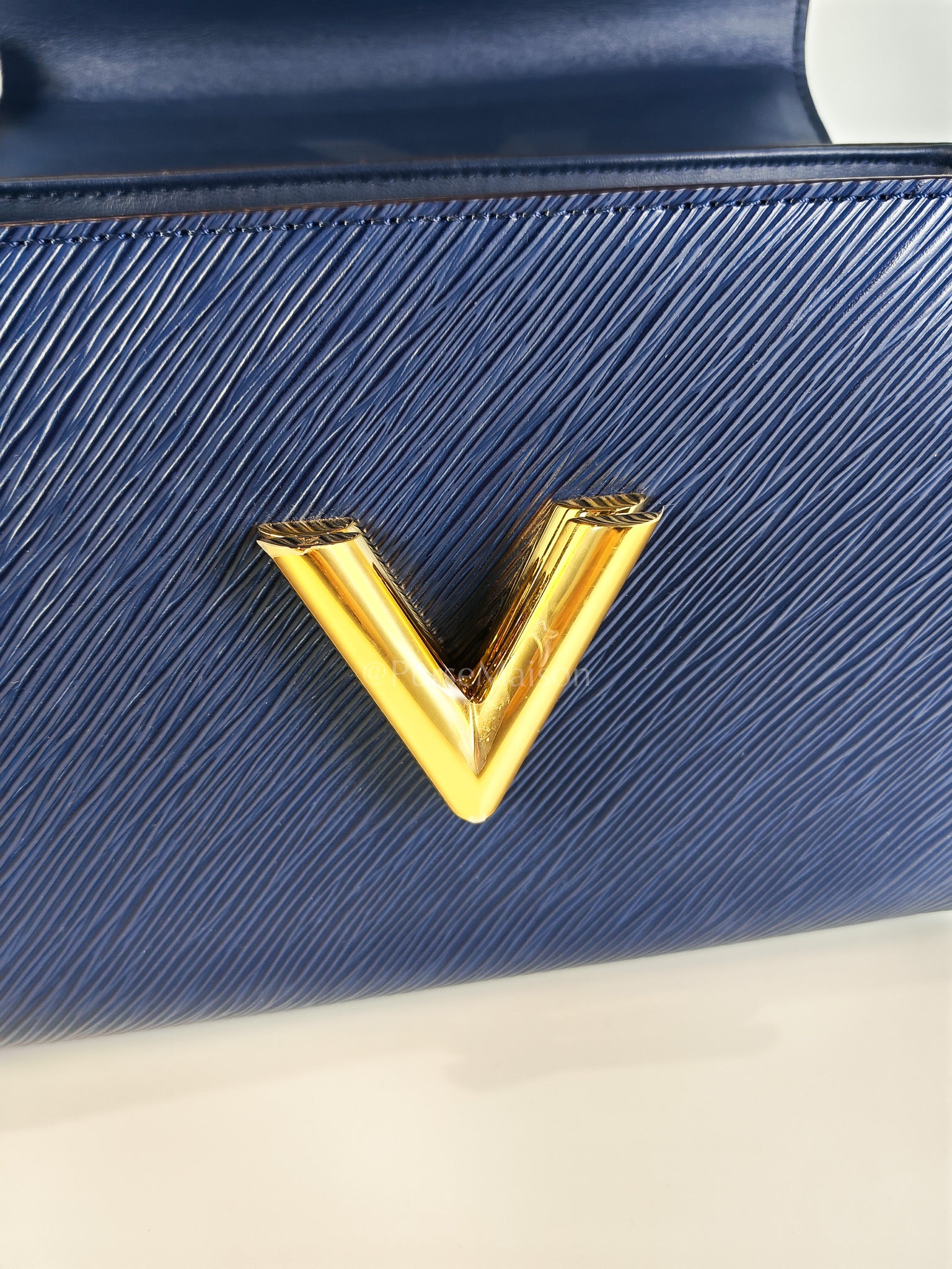 Twist Lock MM in Indigo Epi Leather and Gold Hardware (Microchip) | Purse Maison Luxury Bags Shop