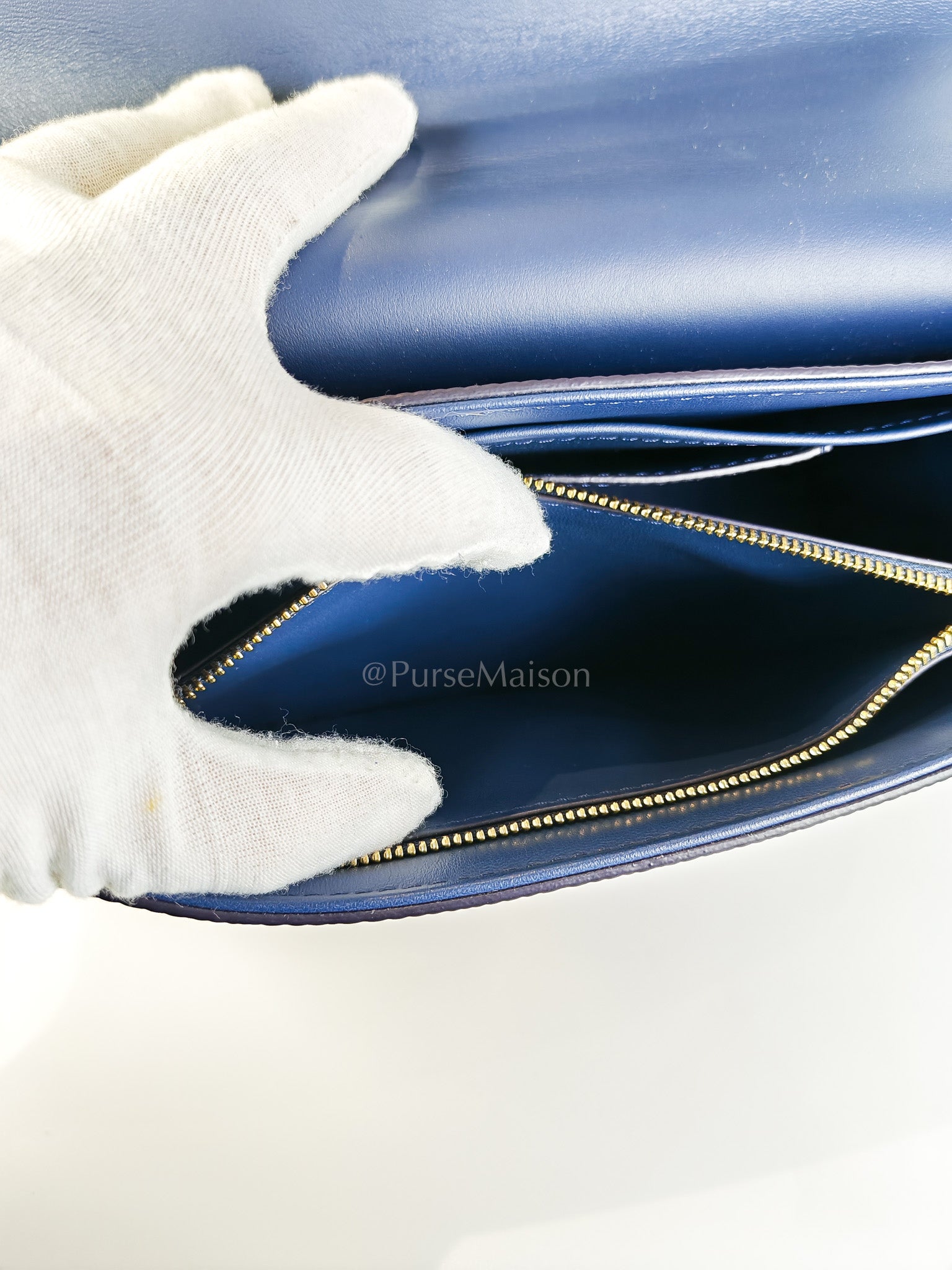 Twist Lock MM in Indigo Epi Leather and Gold Hardware (Microchip) | Purse Maison Luxury Bags Shop