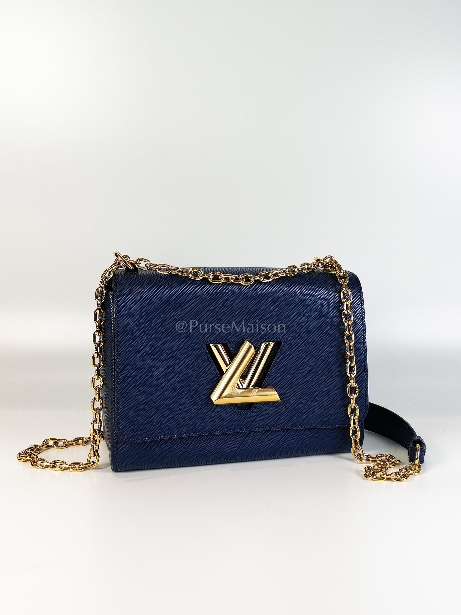 Twist Lock MM in Indigo Epi Leather and Gold Hardware (Microchip) | Purse Maison Luxury Bags Shop