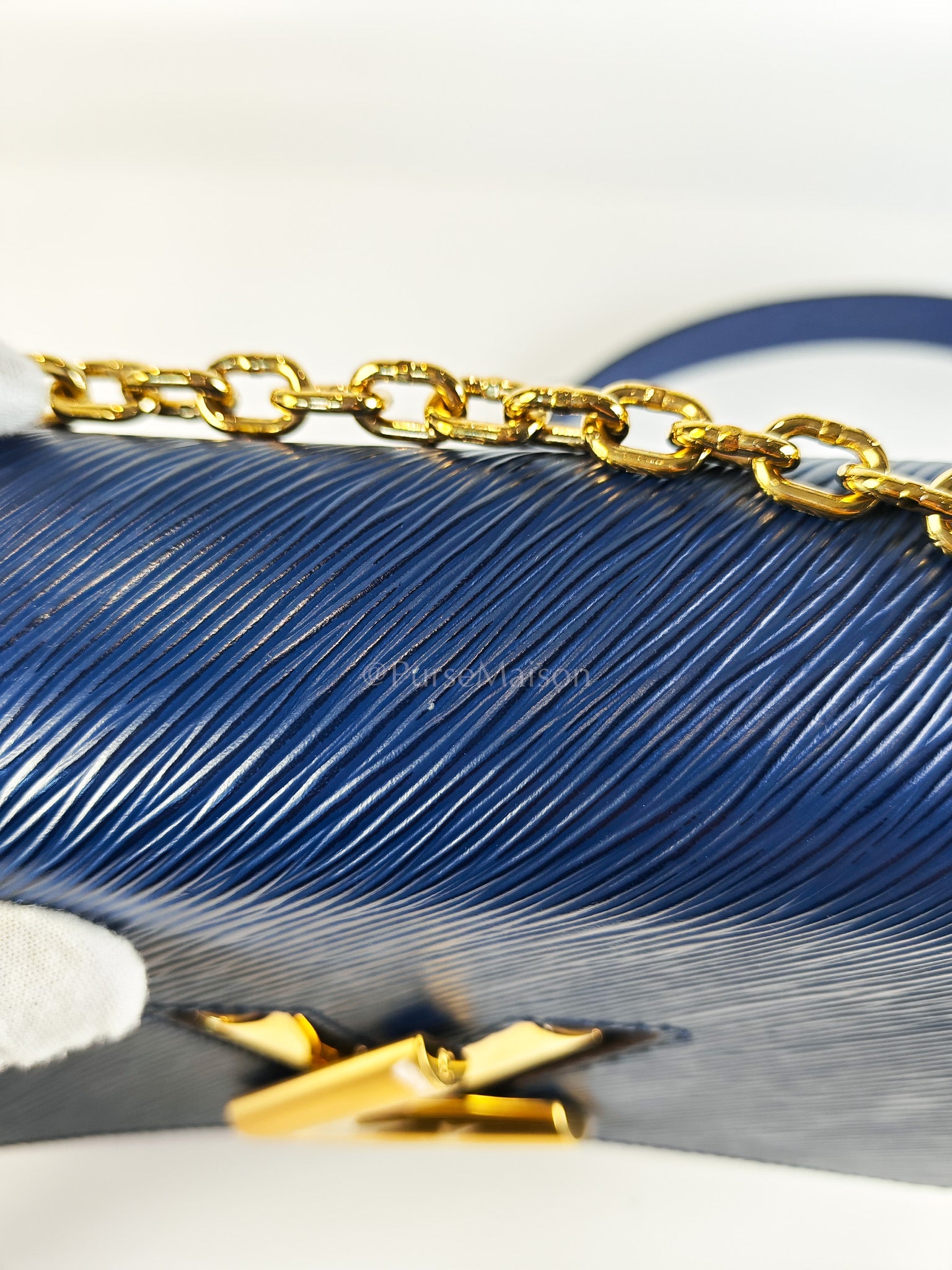 Twist Lock MM in Indigo Epi Leather and Gold Hardware (Microchip) | Purse Maison Luxury Bags Shop