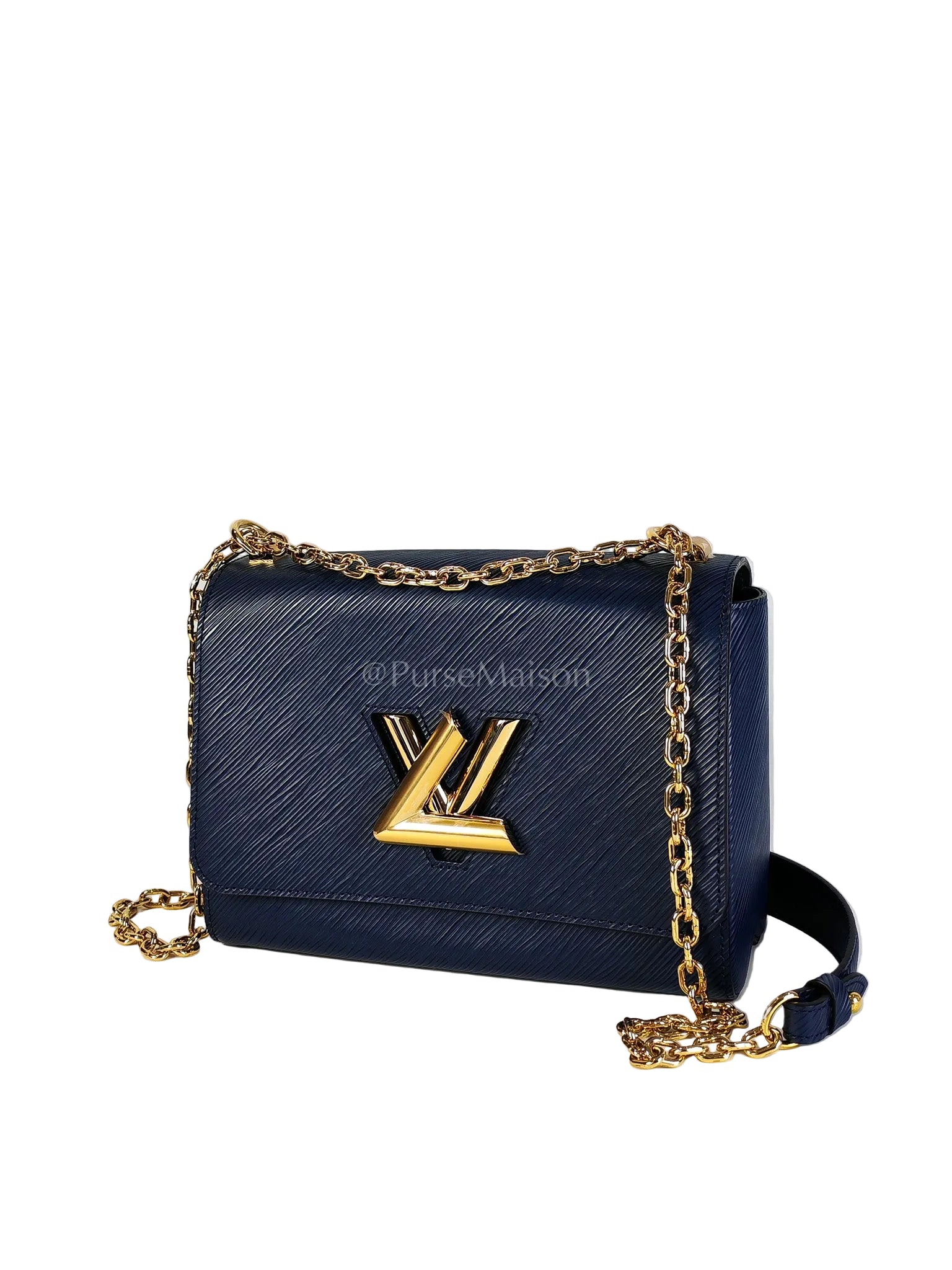 Twist Lock MM in Indigo Epi Leather and Gold Hardware (Microchip) | Purse Maison Luxury Bags Shop