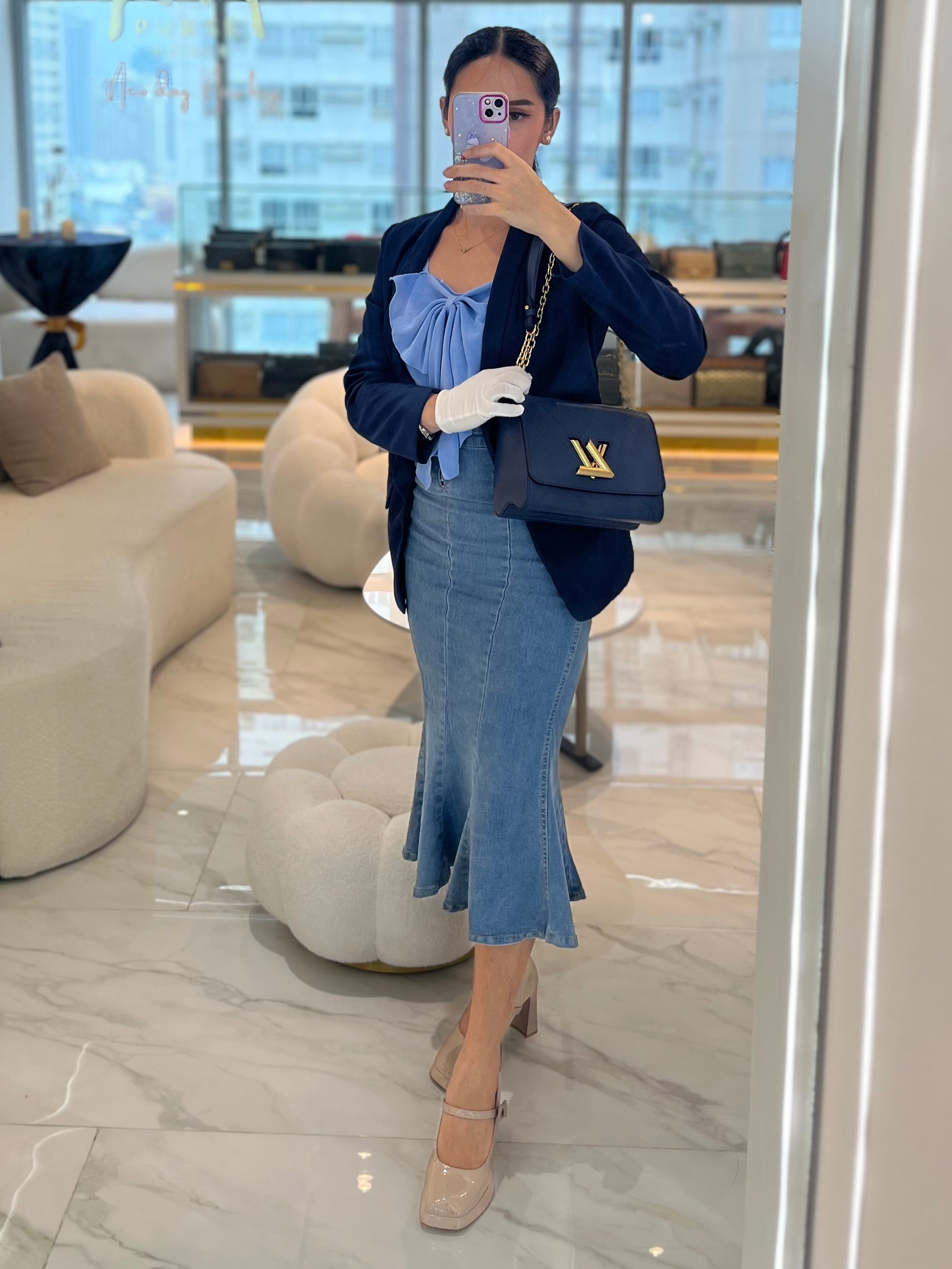 Twist Lock MM in Indigo Epi Leather and Gold Hardware (Microchip) | Purse Maison Luxury Bags Shop