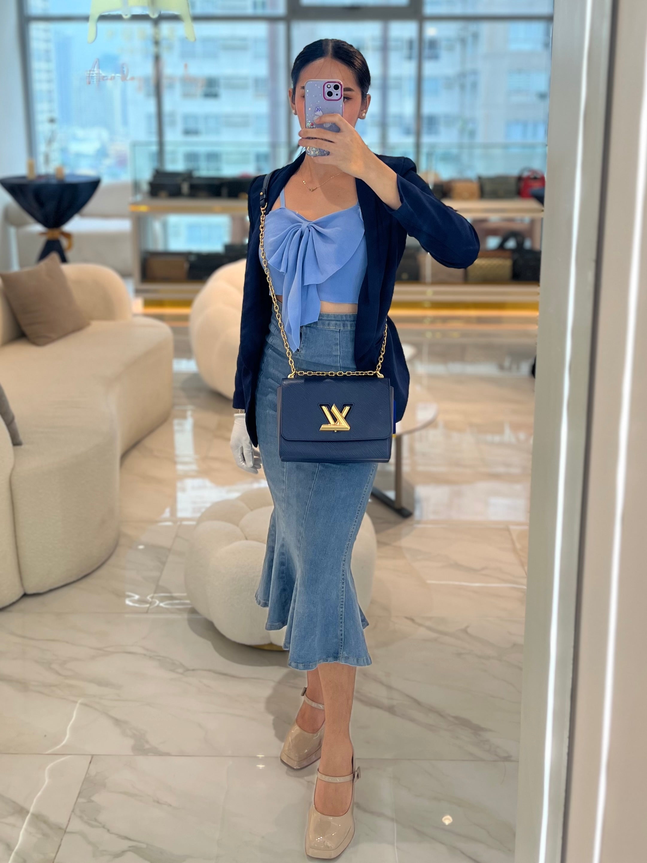 Twist Lock MM in Indigo Epi Leather and Gold Hardware (Microchip) | Purse Maison Luxury Bags Shop