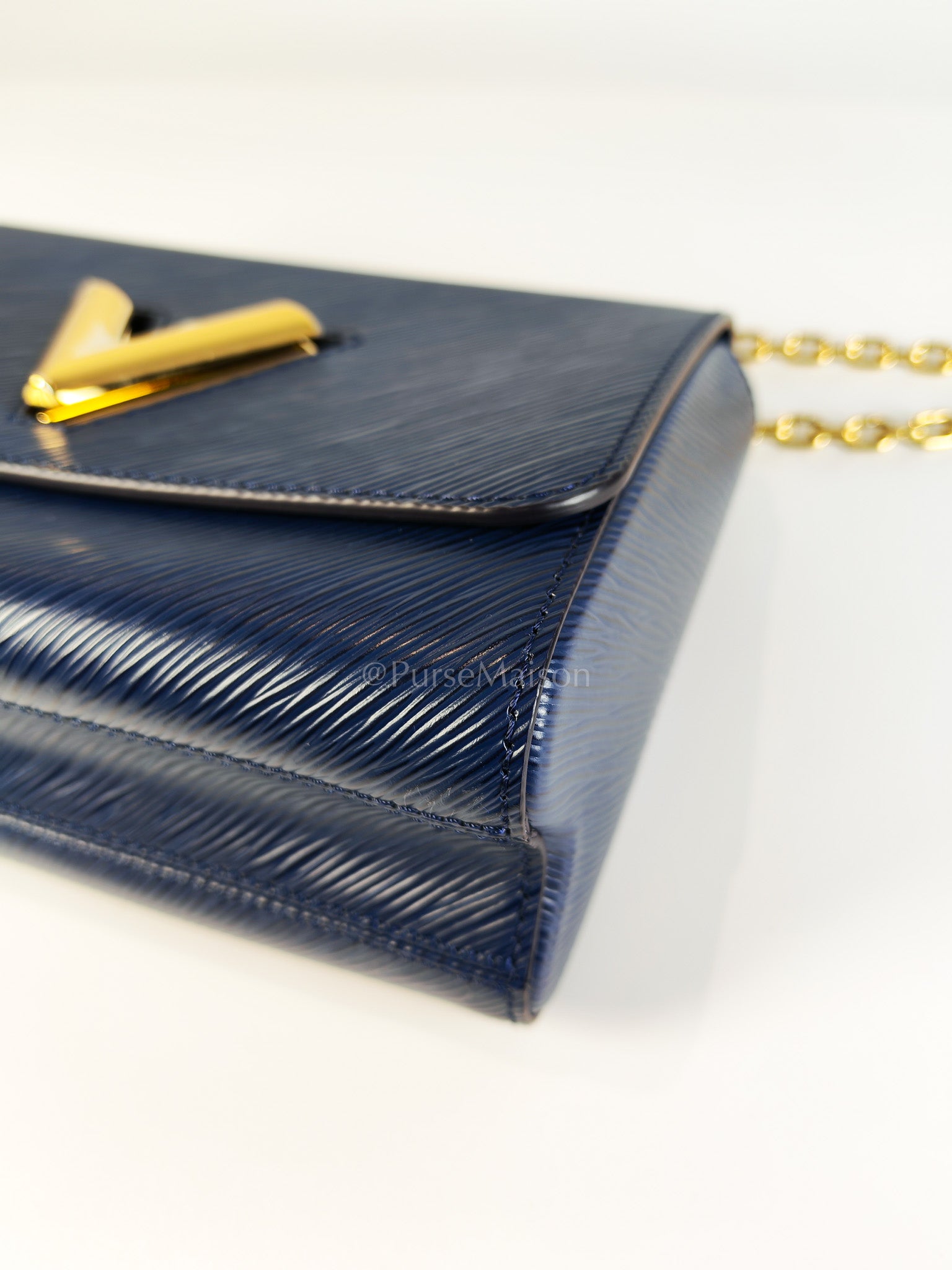 Twist Lock MM in Indigo Epi Leather and Gold Hardware (Microchip) | Purse Maison Luxury Bags Shop