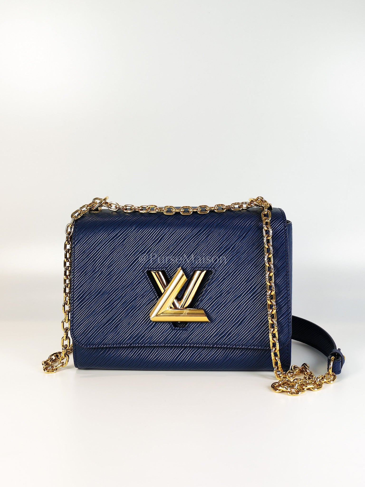 Twist Lock MM in Indigo Epi Leather and Gold Hardware (Microchip) | Purse Maison Luxury Bags Shop