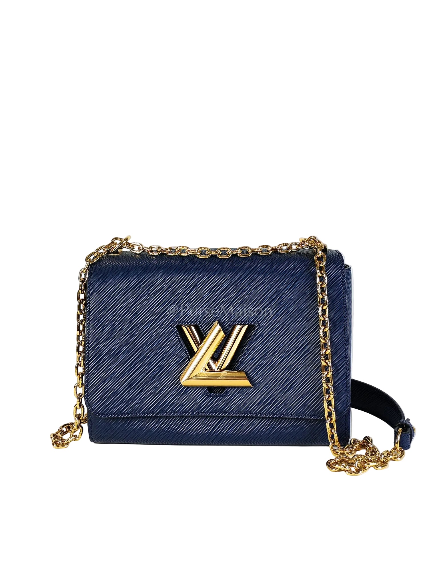 Twist Lock MM in Indigo Epi Leather and Gold Hardware (Microchip) | Purse Maison Luxury Bags Shop