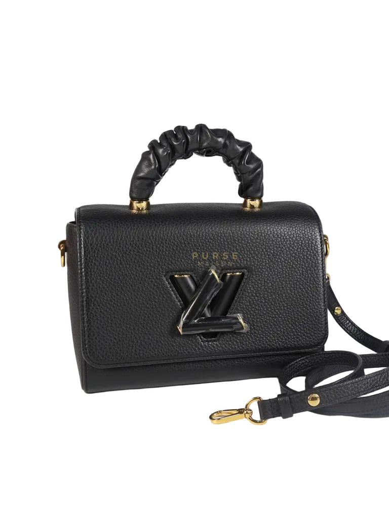 Twist Scrunchie MM in Black Grained Calfskin Leather Crossbody Bag | Purse Maison Luxury Bags Shop