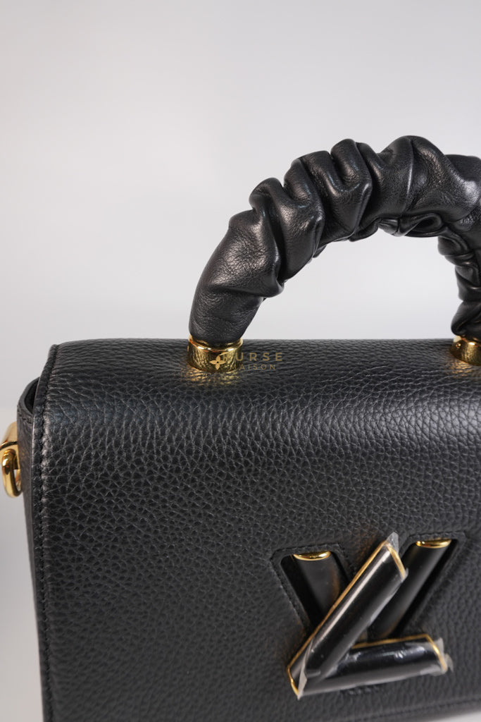 Twist Scrunchie MM in Black Grained Calfskin Leather Crossbody Bag | Purse Maison Luxury Bags Shop