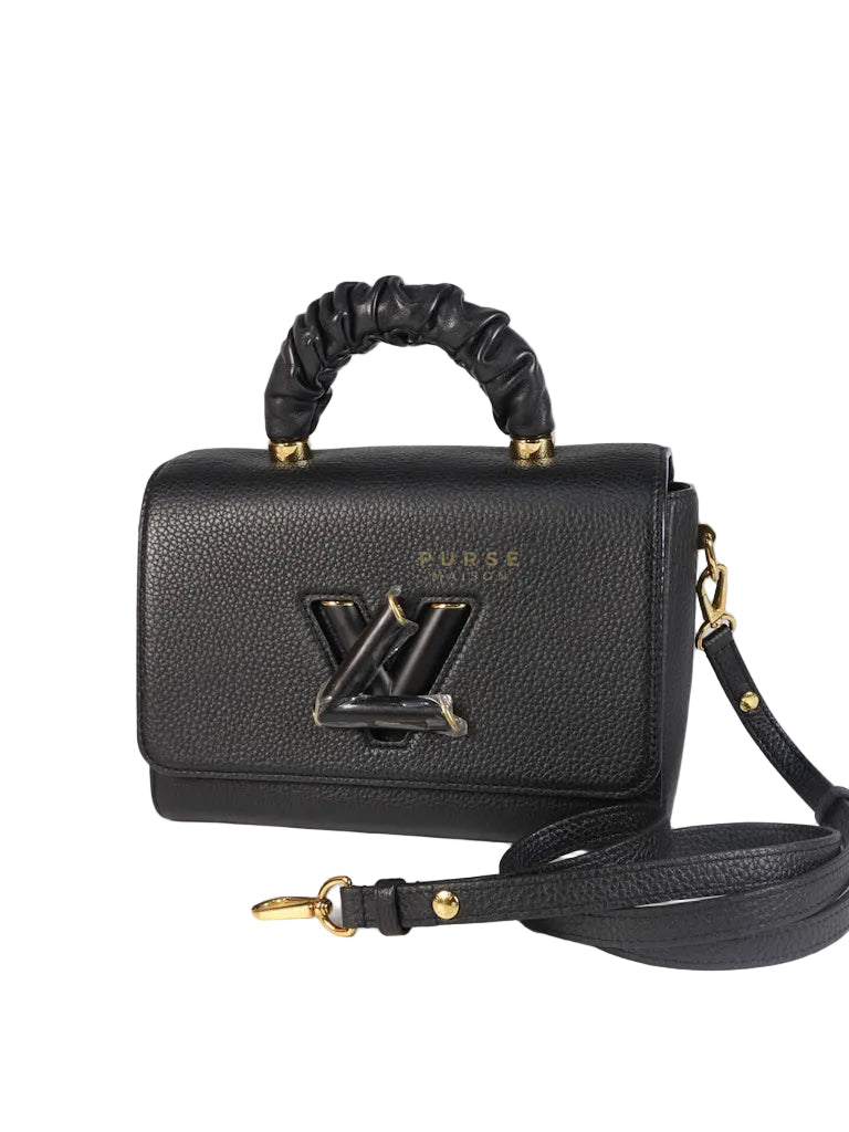 Twist Scrunchie MM in Black Grained Calfskin Leather Crossbody Bag | Purse Maison Luxury Bags Shop